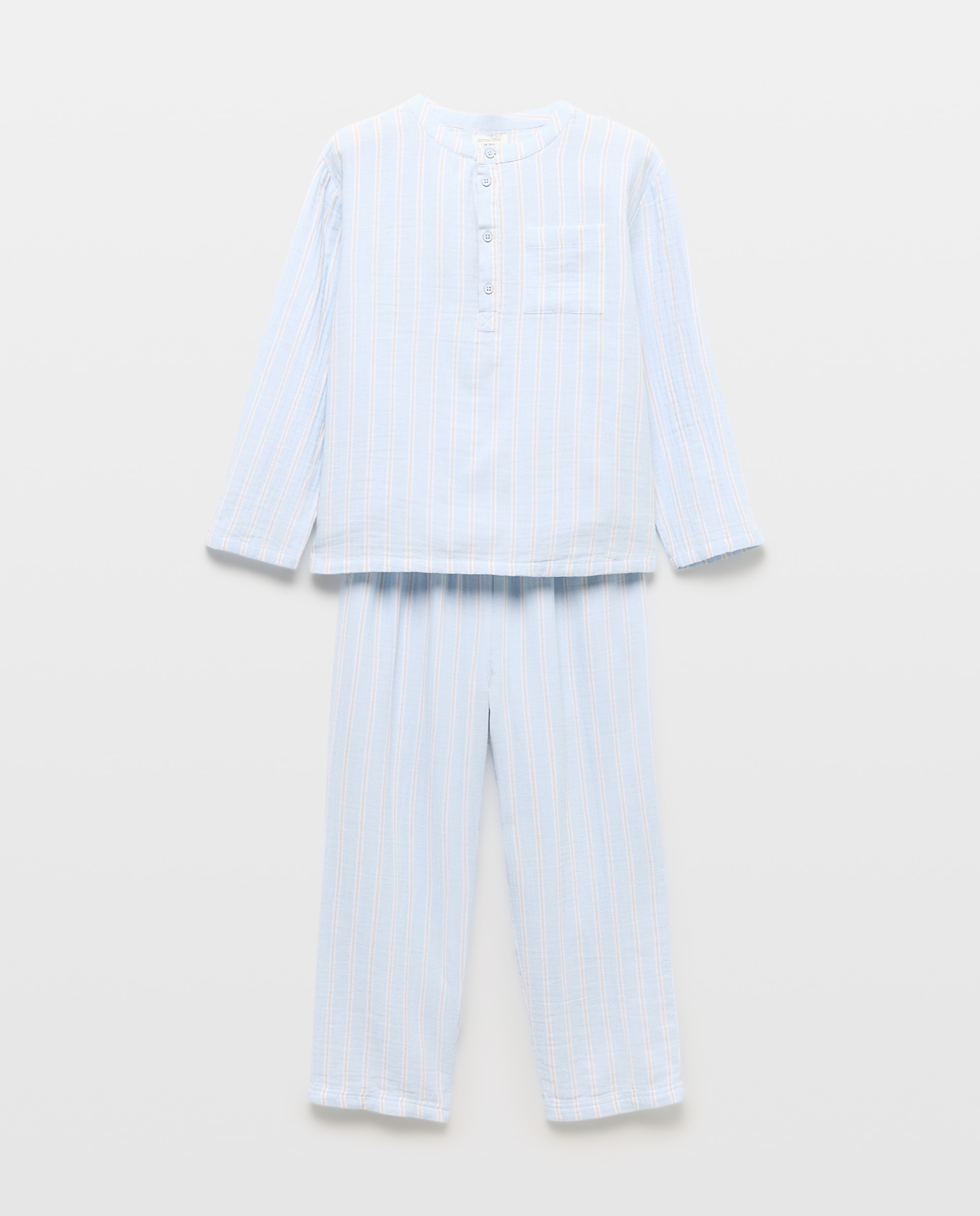Pijama Completo Comprido de Chiffon Abotoado Cotton Juice Azul-5