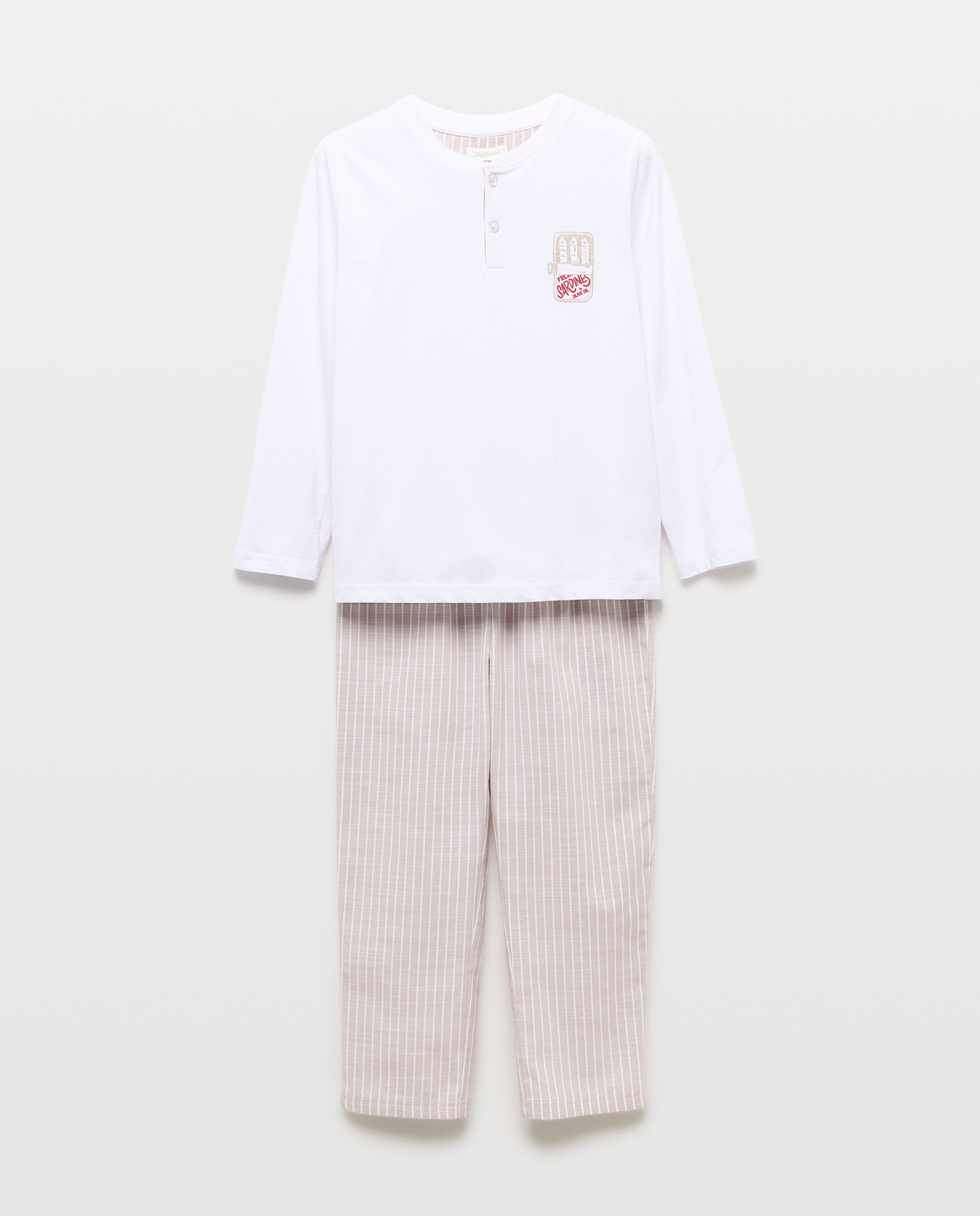 Pijama Misto com T-shirt de Gola Tipo Padeiro e Calças com Fantasia Castanho-4