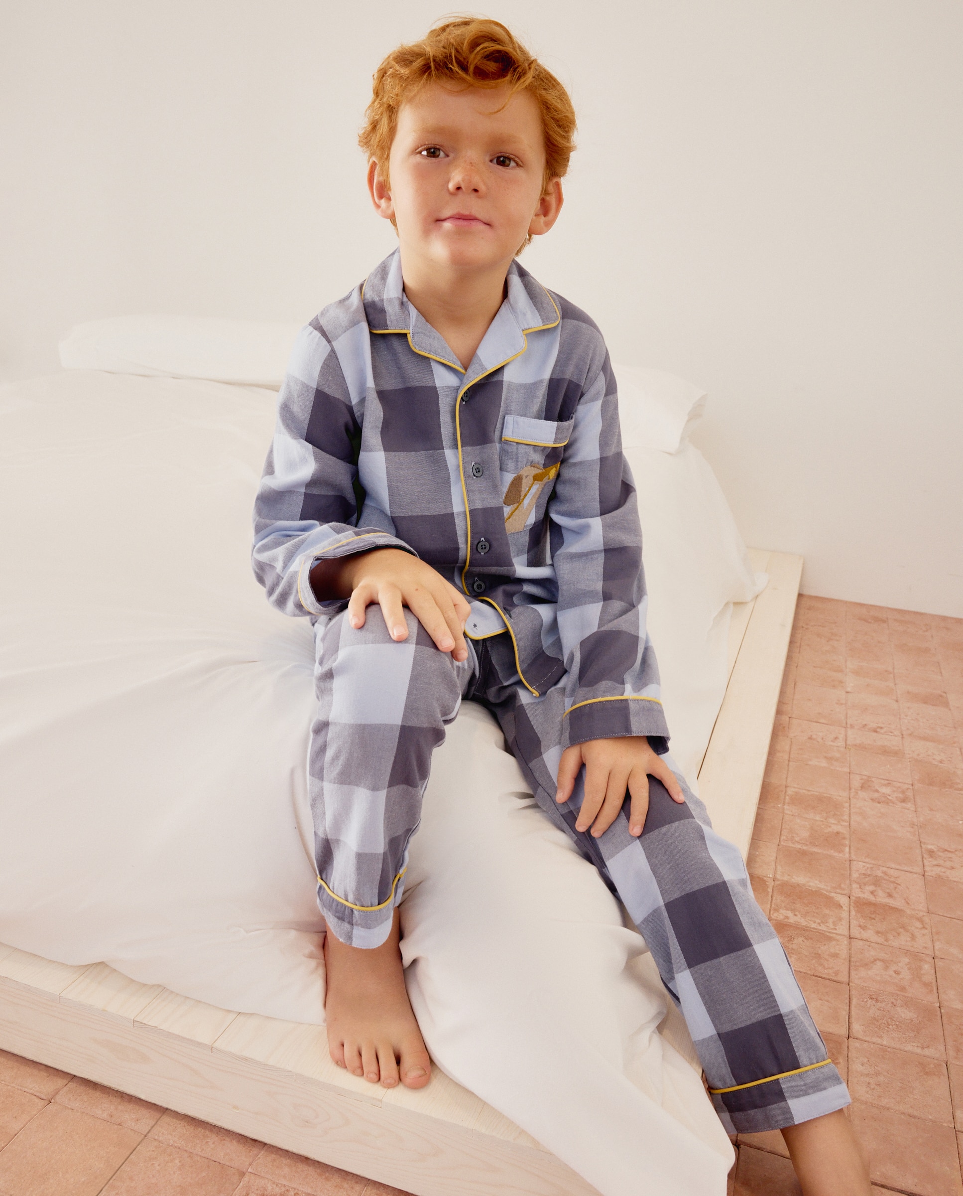 Imagen 0 de Pijama niño de tela largo con cuadros Azul