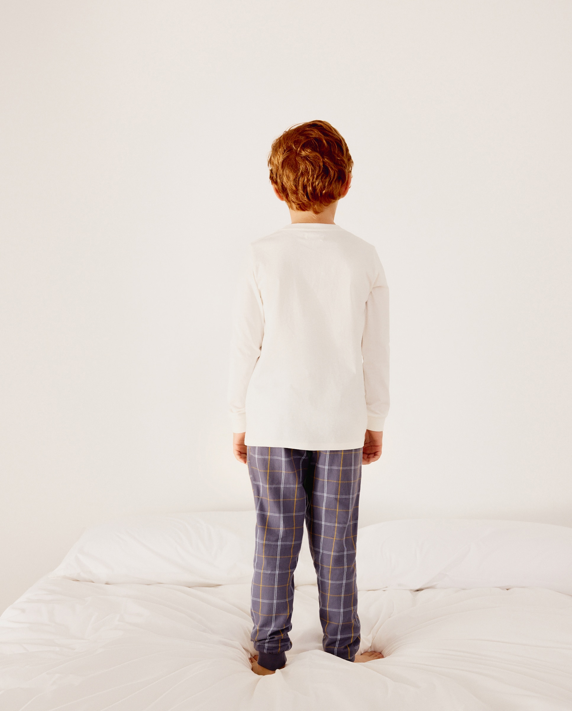 Pijama largo de niño mixto con camiseta perros y patalón de cuadros - Cotton Juice - Azul Azul-4