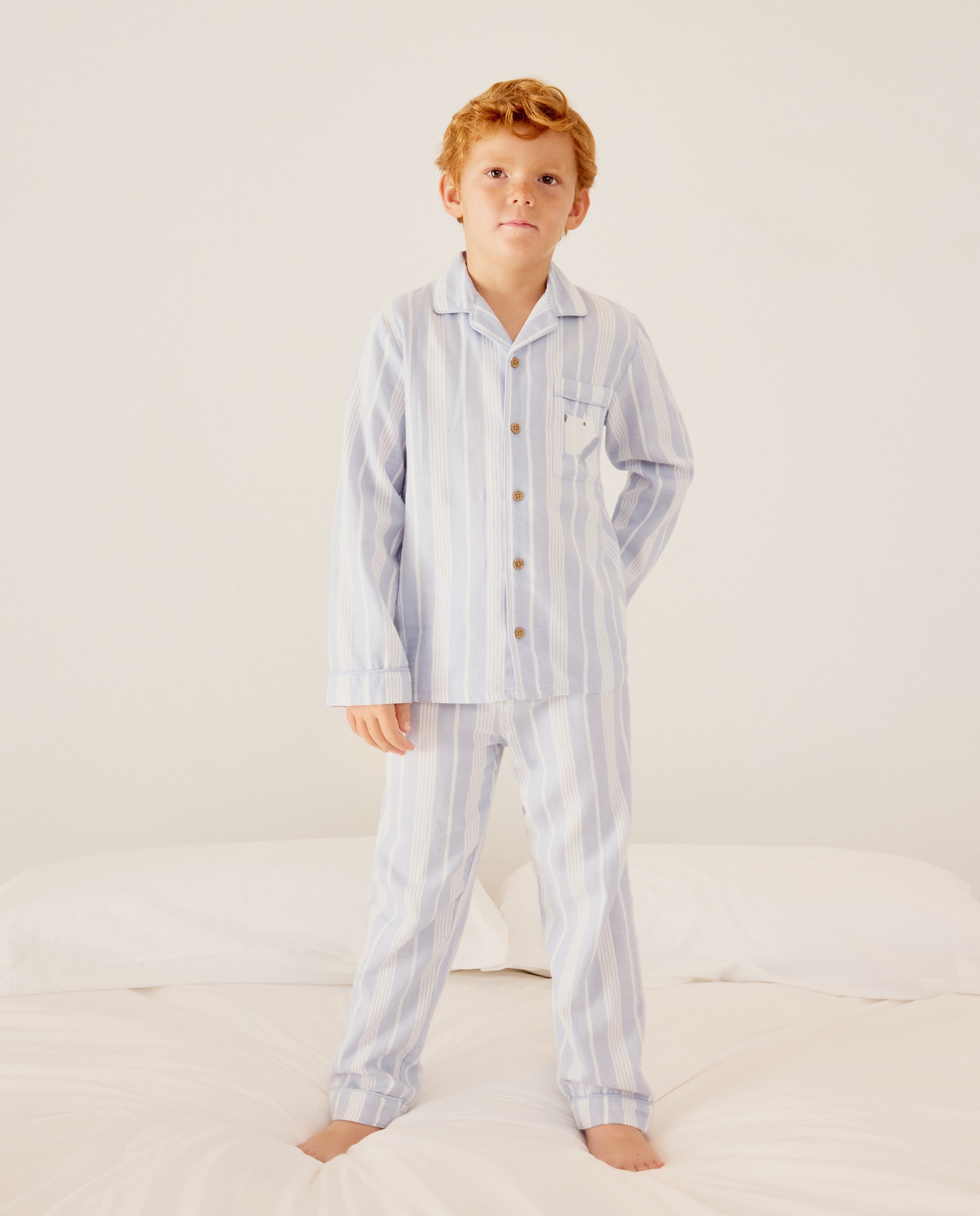Imagen 0 de Pijama niño de tela largo con rayas Azul