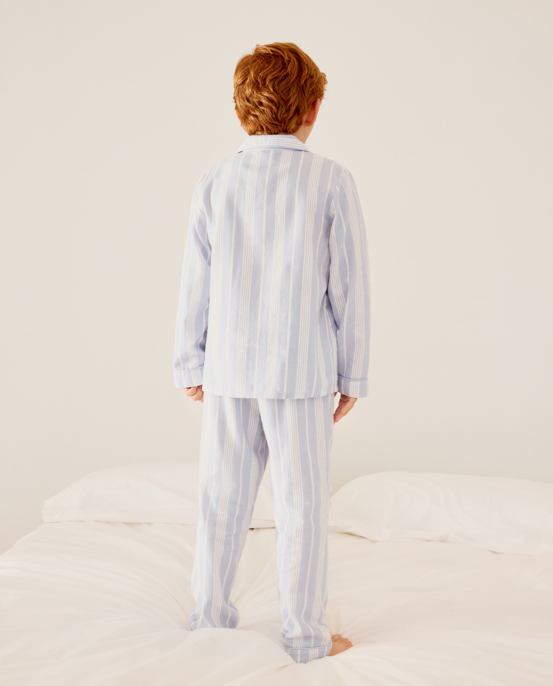 Pijama de Tecido às Riscas Azul-3