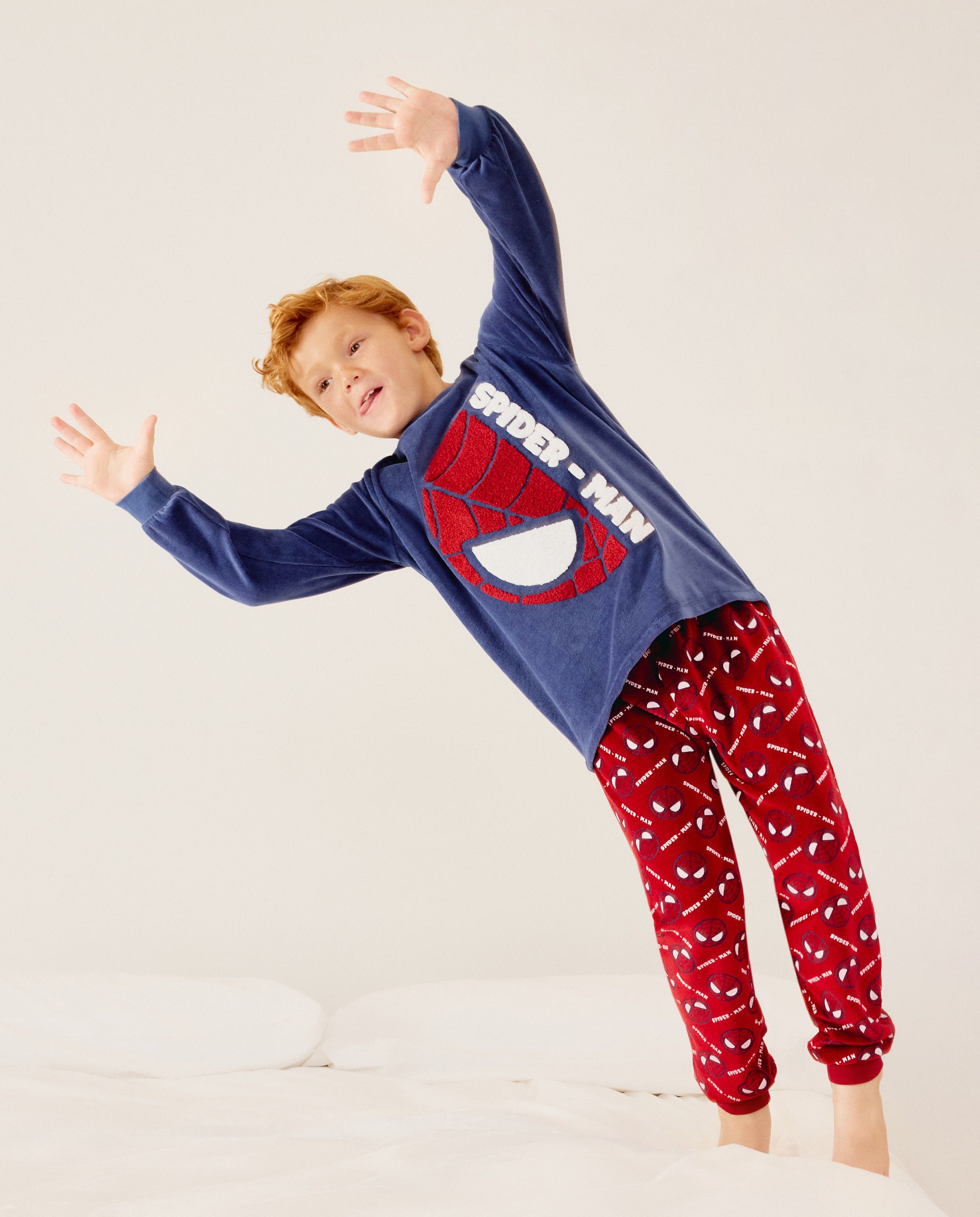 Pijama de Velour com Fantasia Homem-Aranha Cotton Juice Azul-marinho-2