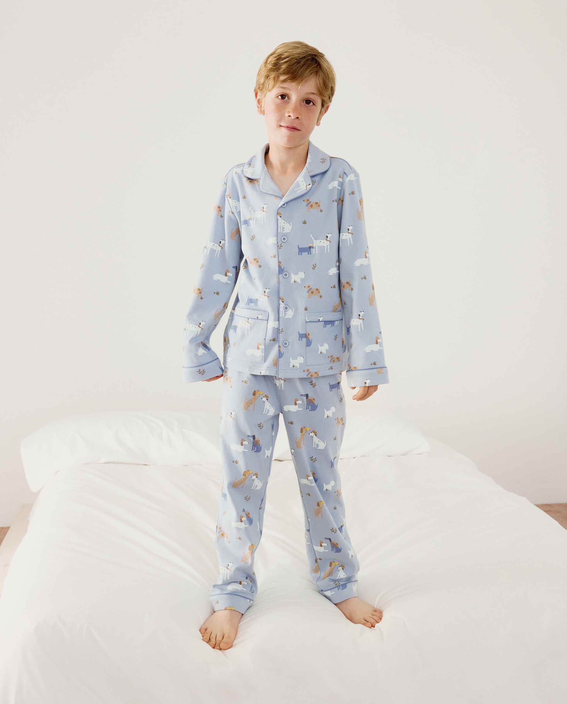Pijama de Malha Abotoado com Fantasia de Cães Azul-2
