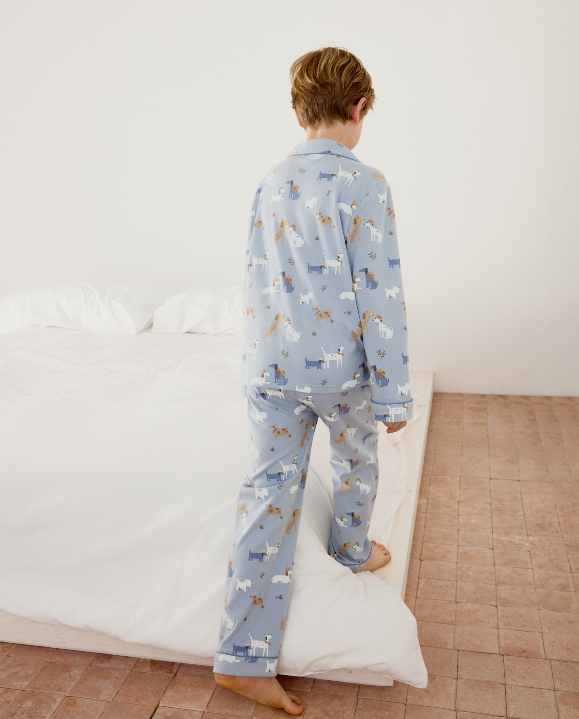 Pijama de Malha Abotoado com Fantasia de Cães Azul-3