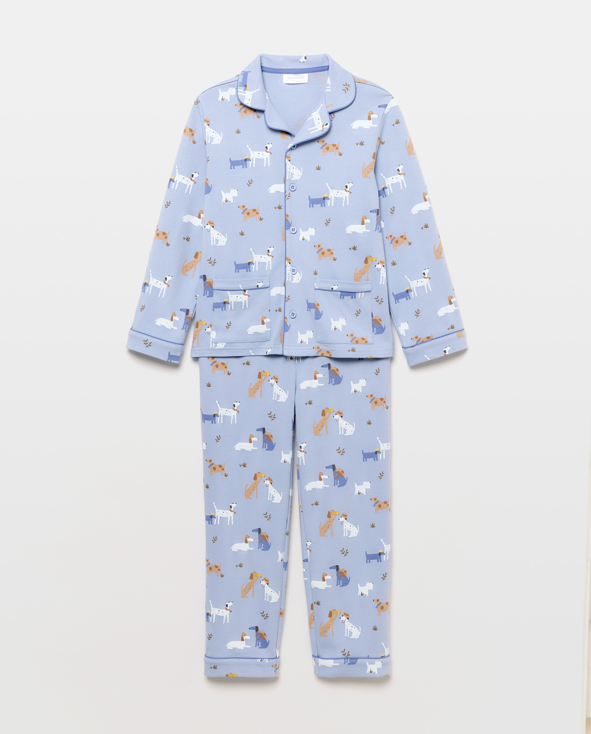 Pijama de Malha Abotoado com Fantasia de Cães Azul-4