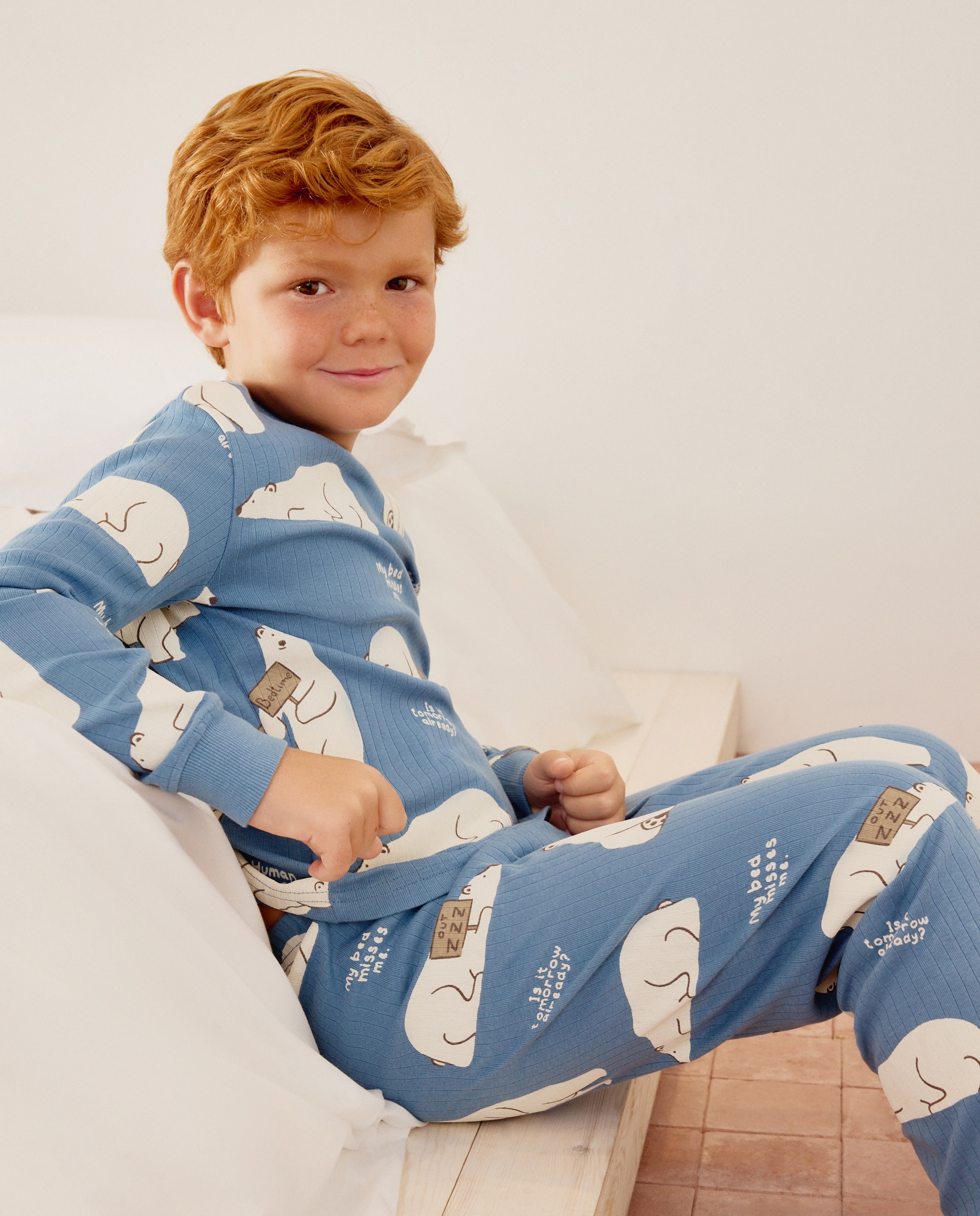 Pijama de niño en punto manga larga y pantalón largo estampado fantasía - Cotton Juice - Azul Azul-1