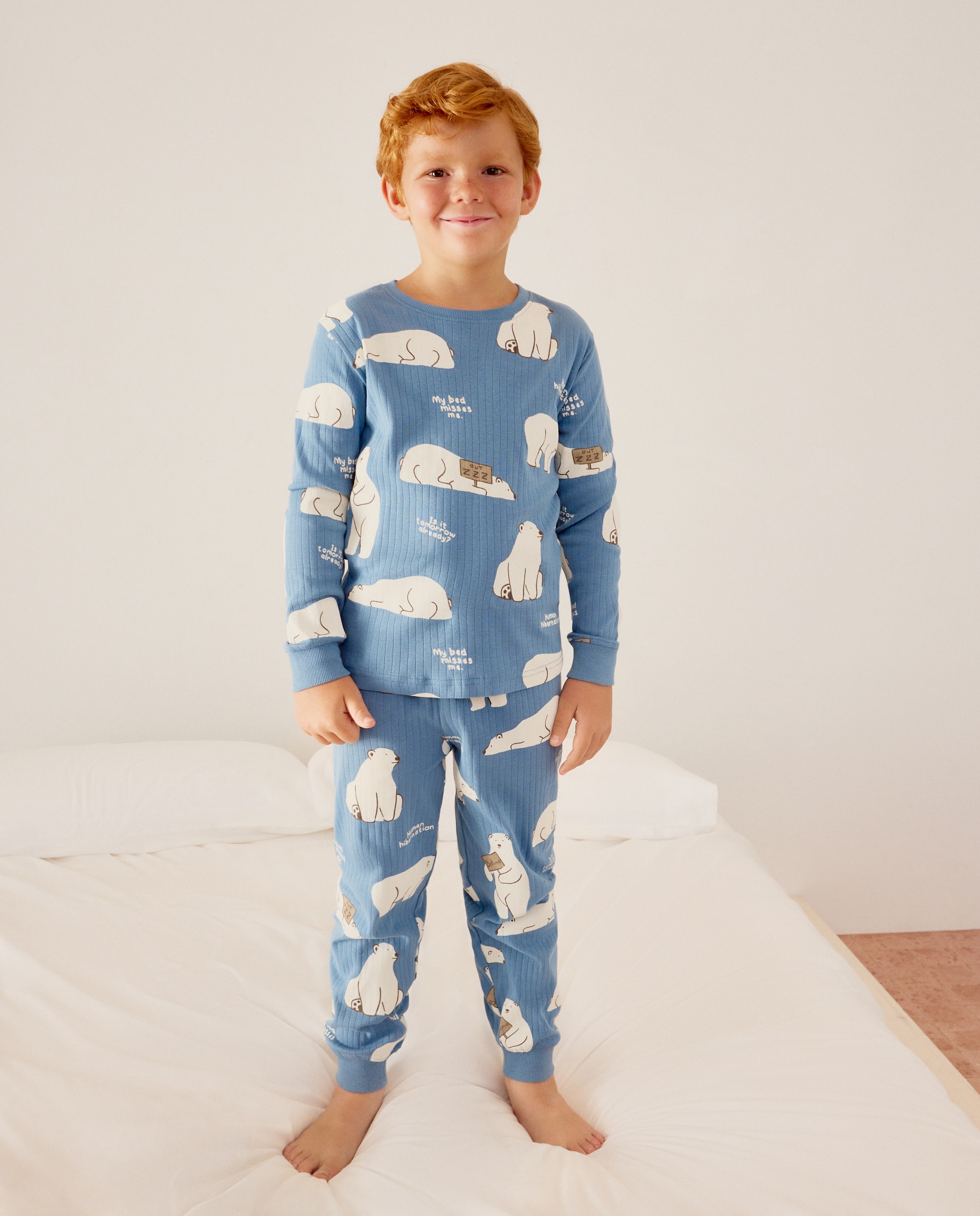 Pijama de niño en punto manga larga y pantalón largo estampado fantasía - Cotton Juice - Azul Azul-2
