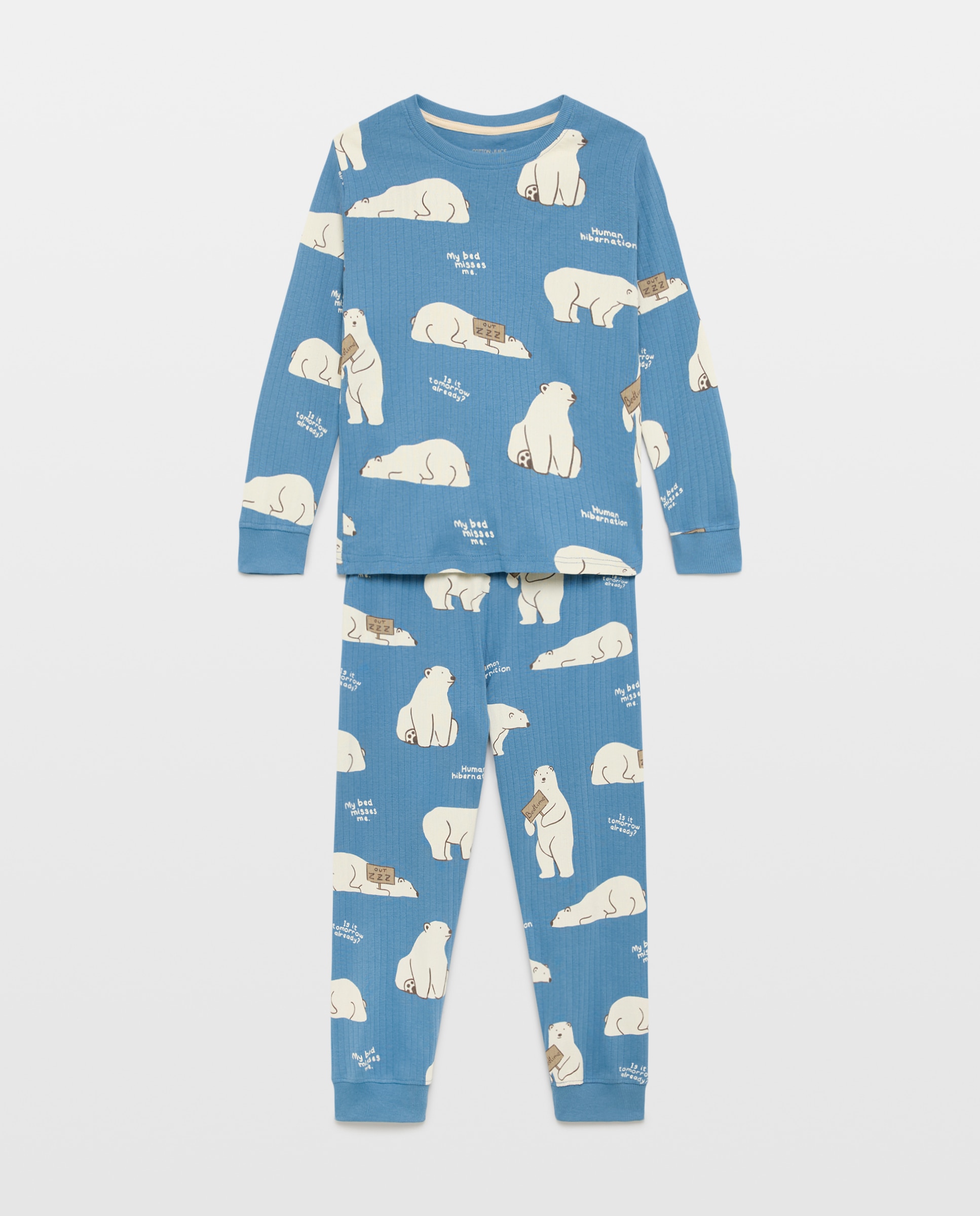 Pijama de niño en punto manga larga y pantalón largo estampado fantasía - Cotton Juice - Azul Azul-4