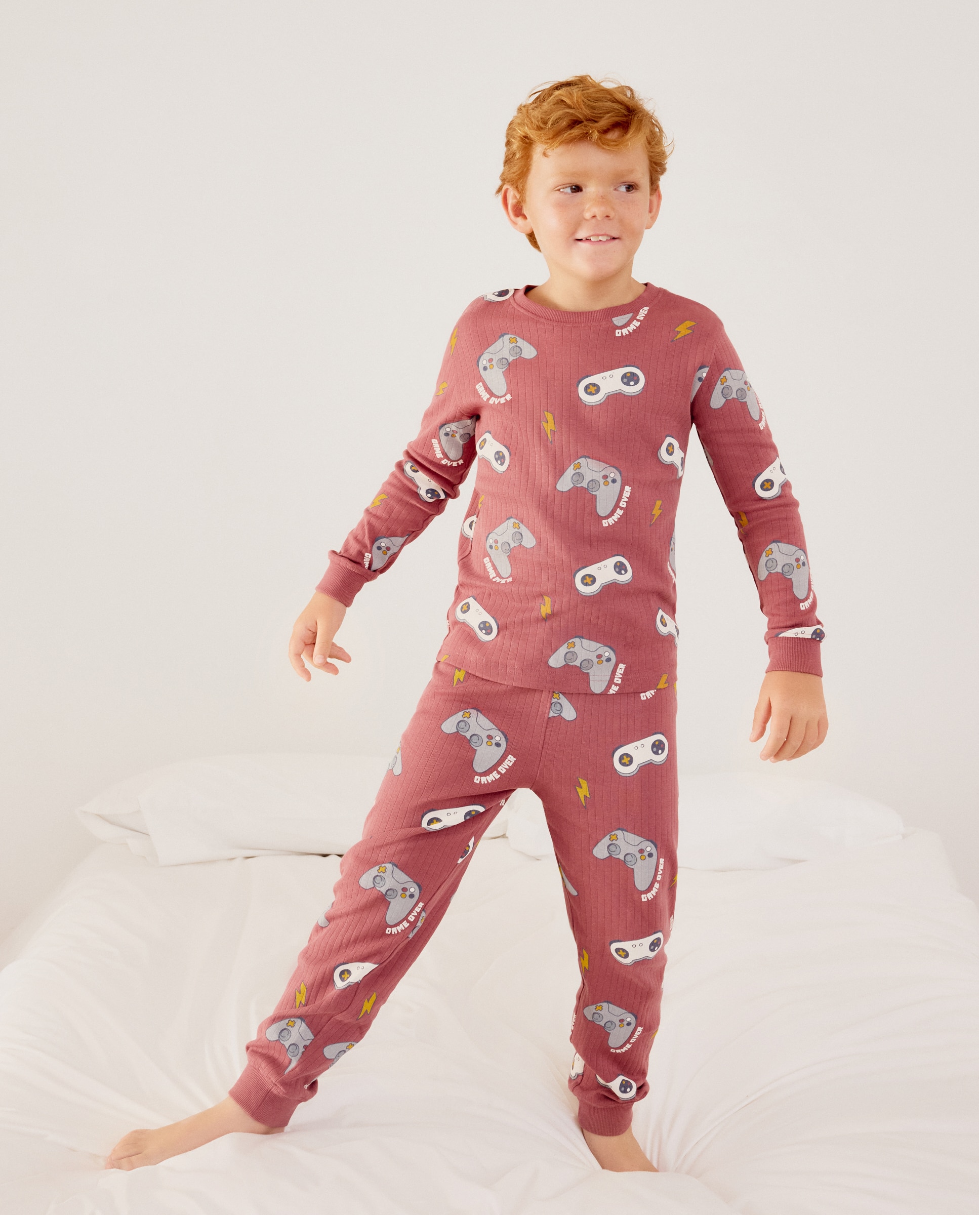 Pijama de Malha com Manga Comprida e Calças com Estampado de Fantasia Cotton Juice Vermelho-2