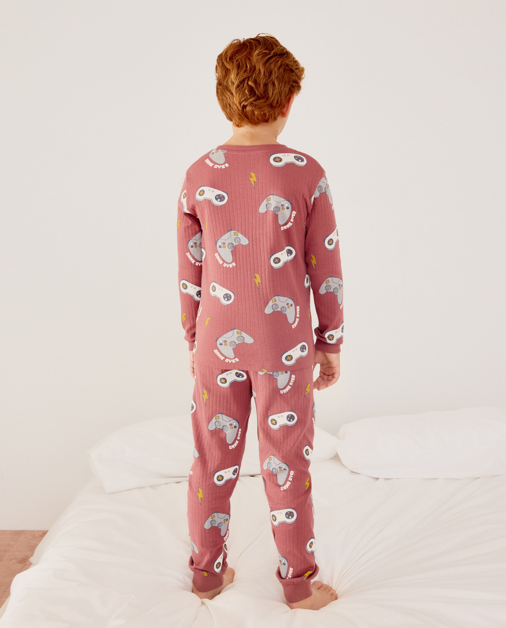 Pijama de Malha com Manga Comprida e Calças com Estampado de Fantasia Cotton Juice Vermelho-3