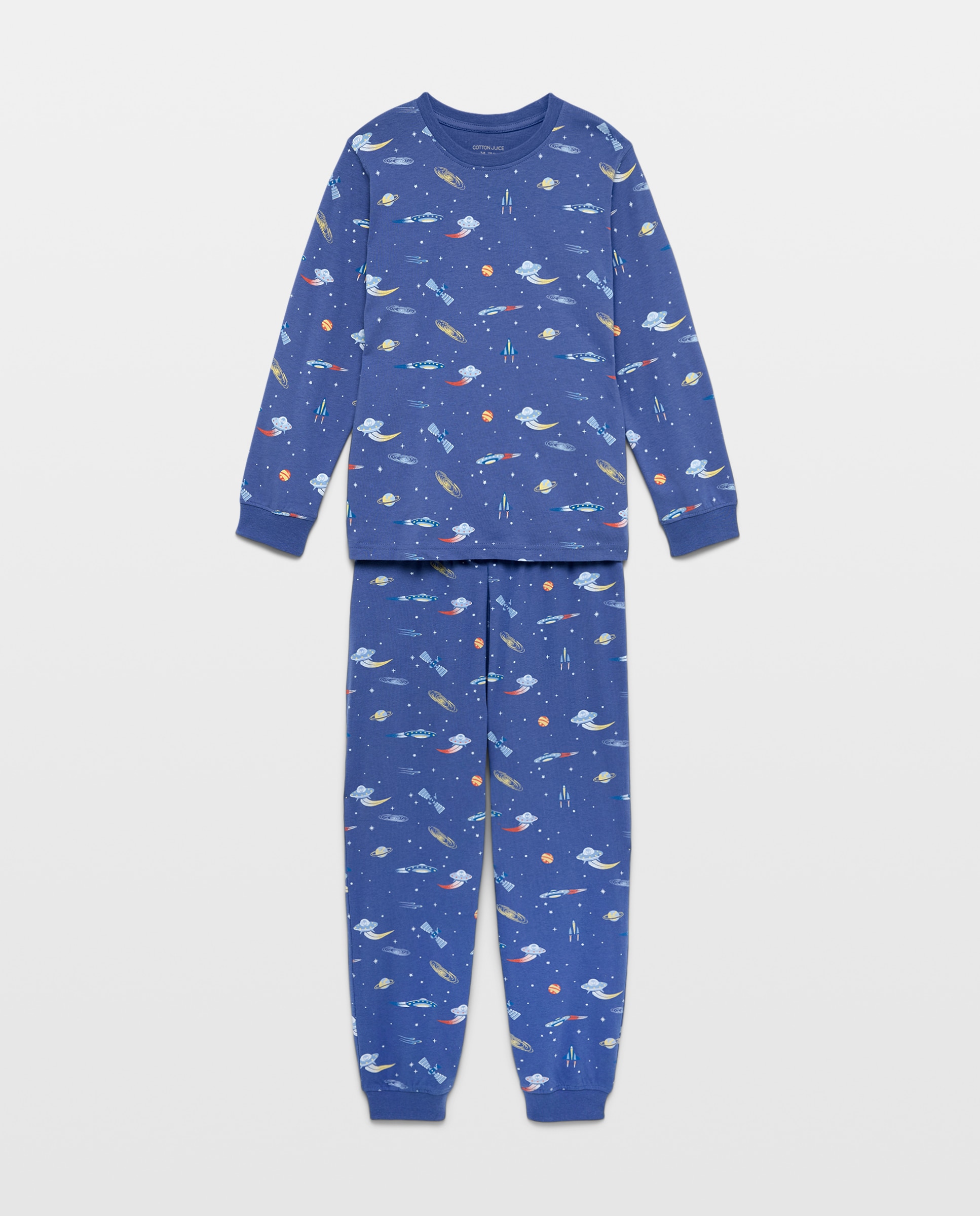 Pijama de Malha com Manga Comprida e Calças com Estampado de Fantasia Cotton Juice Azul-4