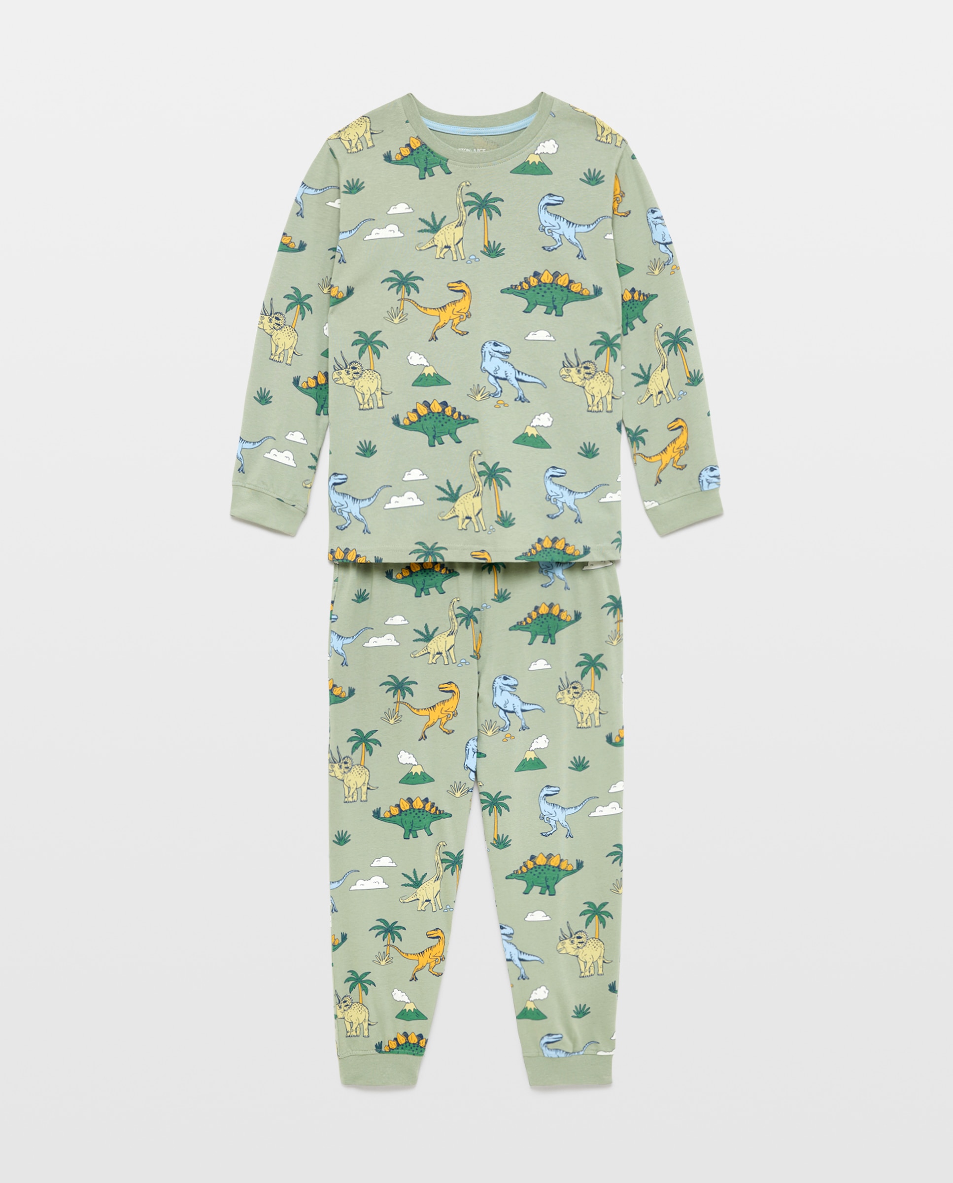 Pijama de Malha com Manga Comprida e Calças com Estampado de Fantasia - Multicolor Cotton Juice Verde-4