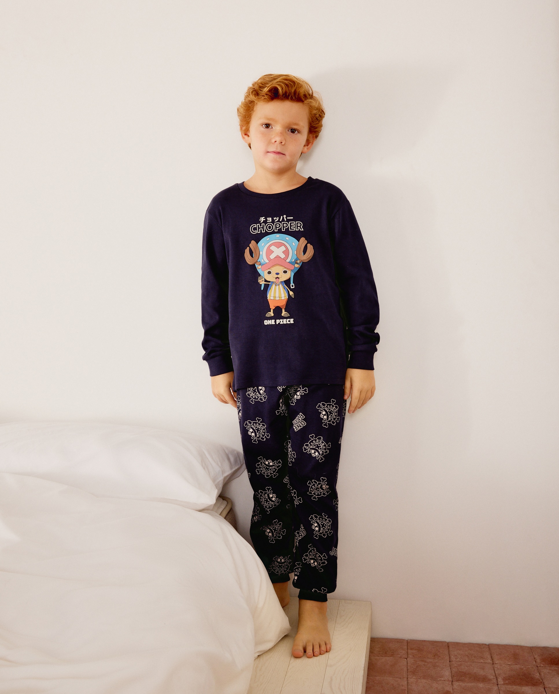 Pijama completo largo de punto estampado ONE PIECE chopper de niño - Cotton Juice - Azul marino Azul marino-1