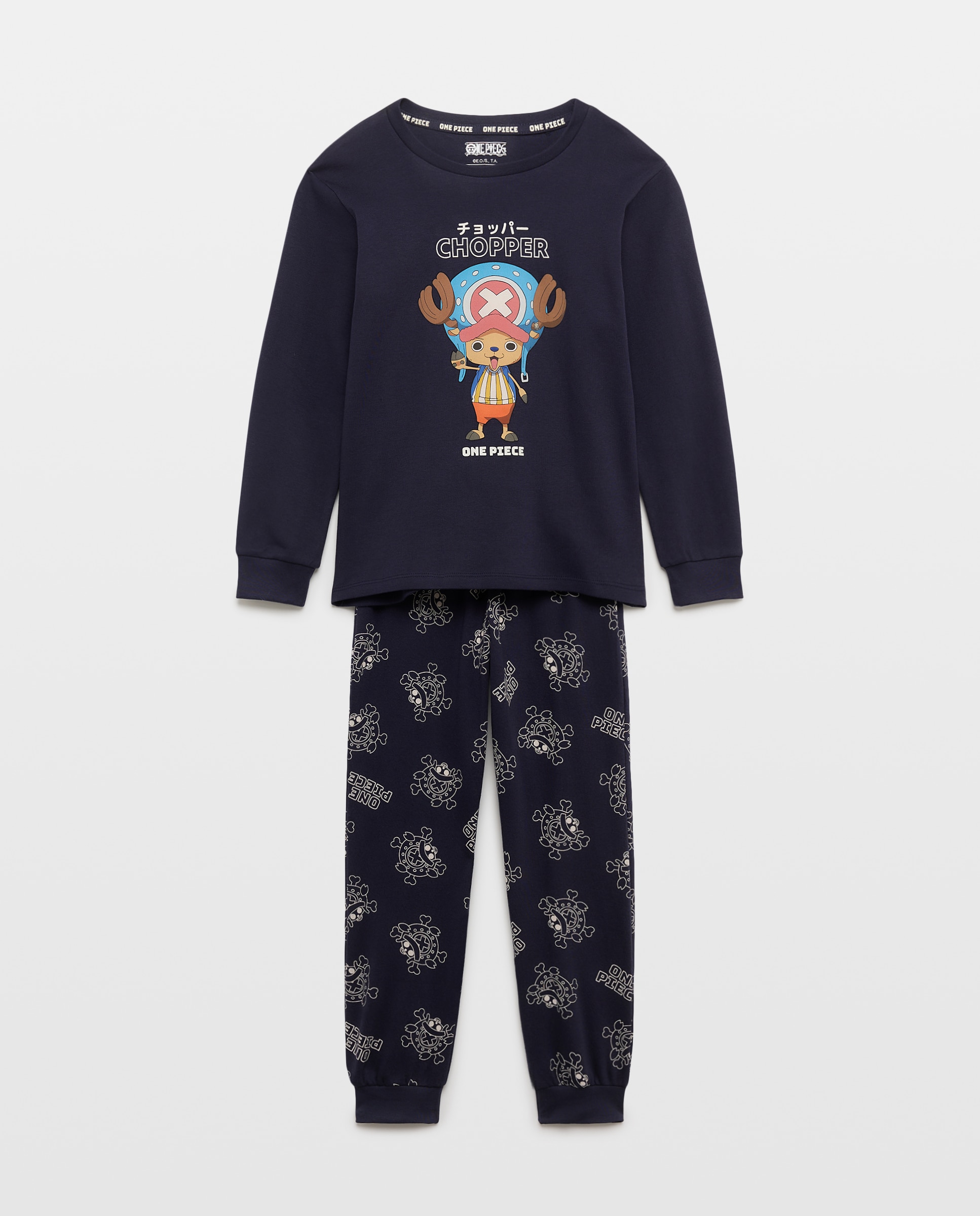 Pijama completo largo de punto estampado ONE PIECE chopper de niño - Cotton Juice - Azul marino Azul marino-4