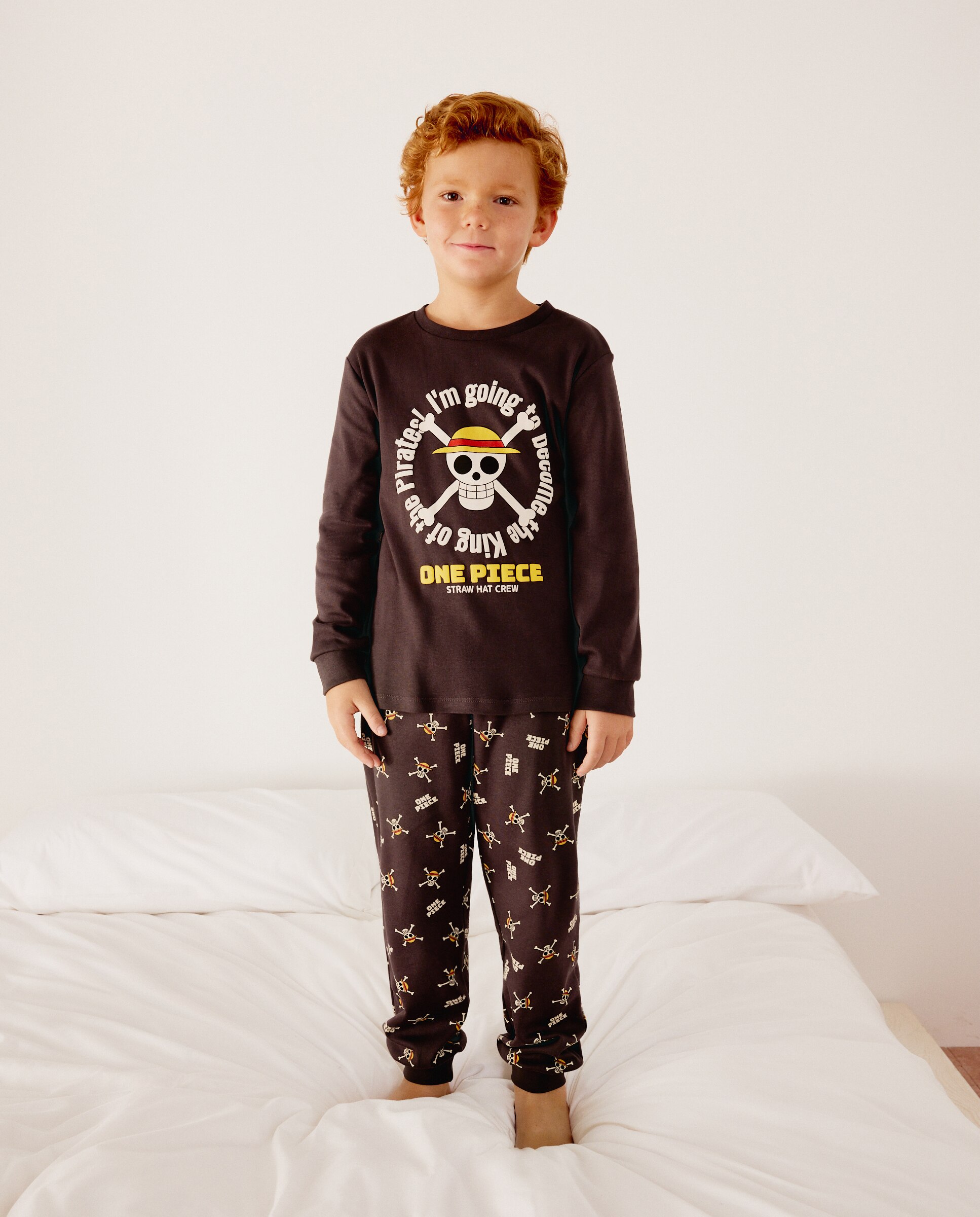Pijama completo largo de punto estampado ONE PIECE calavera de niño - Cotton Juice - Gris Gris-2
