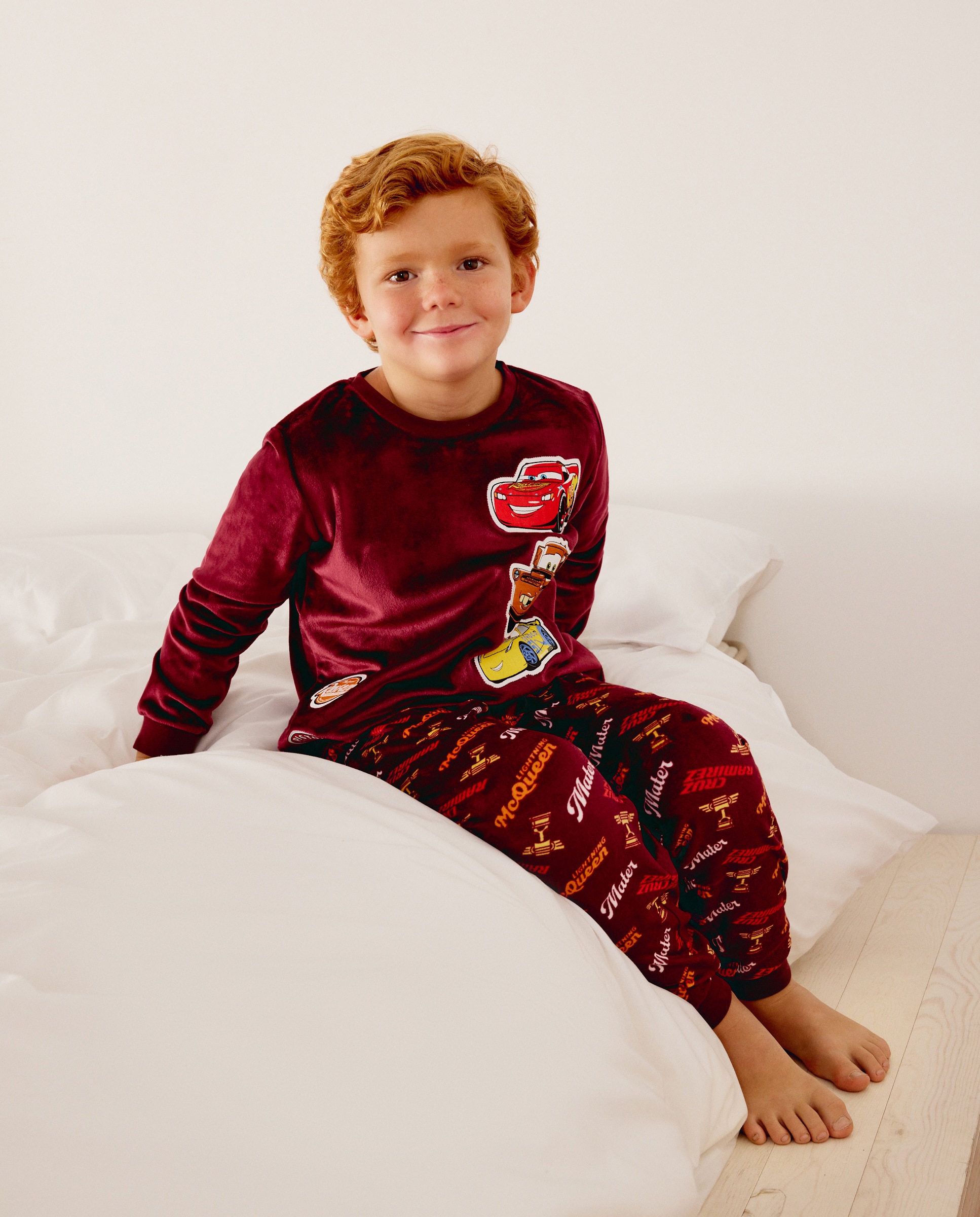 Pijama largo de Cars con pantalón estampado de niño - Cotton Juice - Rojo Rojo-1