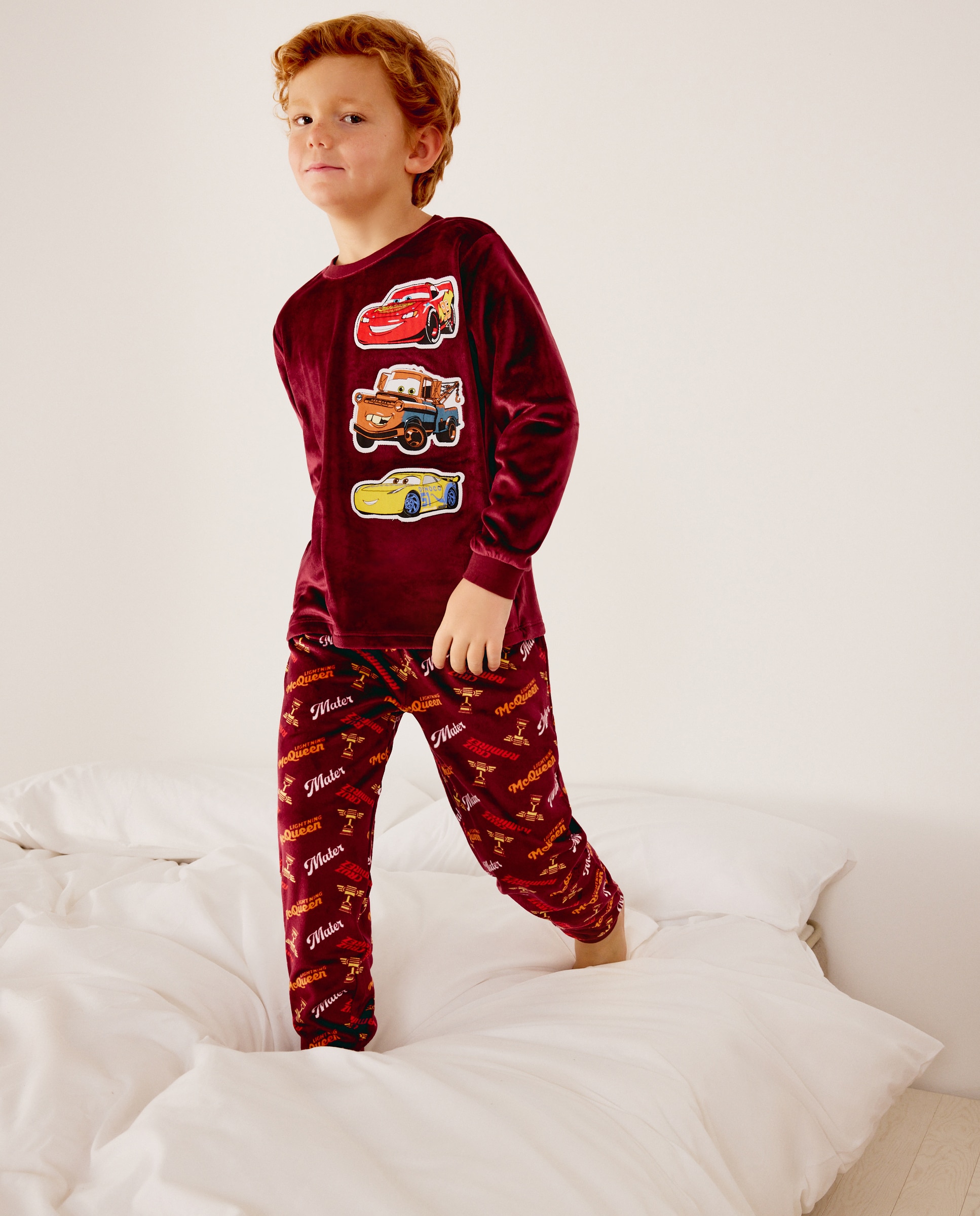 Pijama largo de Cars con pantalón estampado de niño - Cotton Juice - Rojo Rojo-2