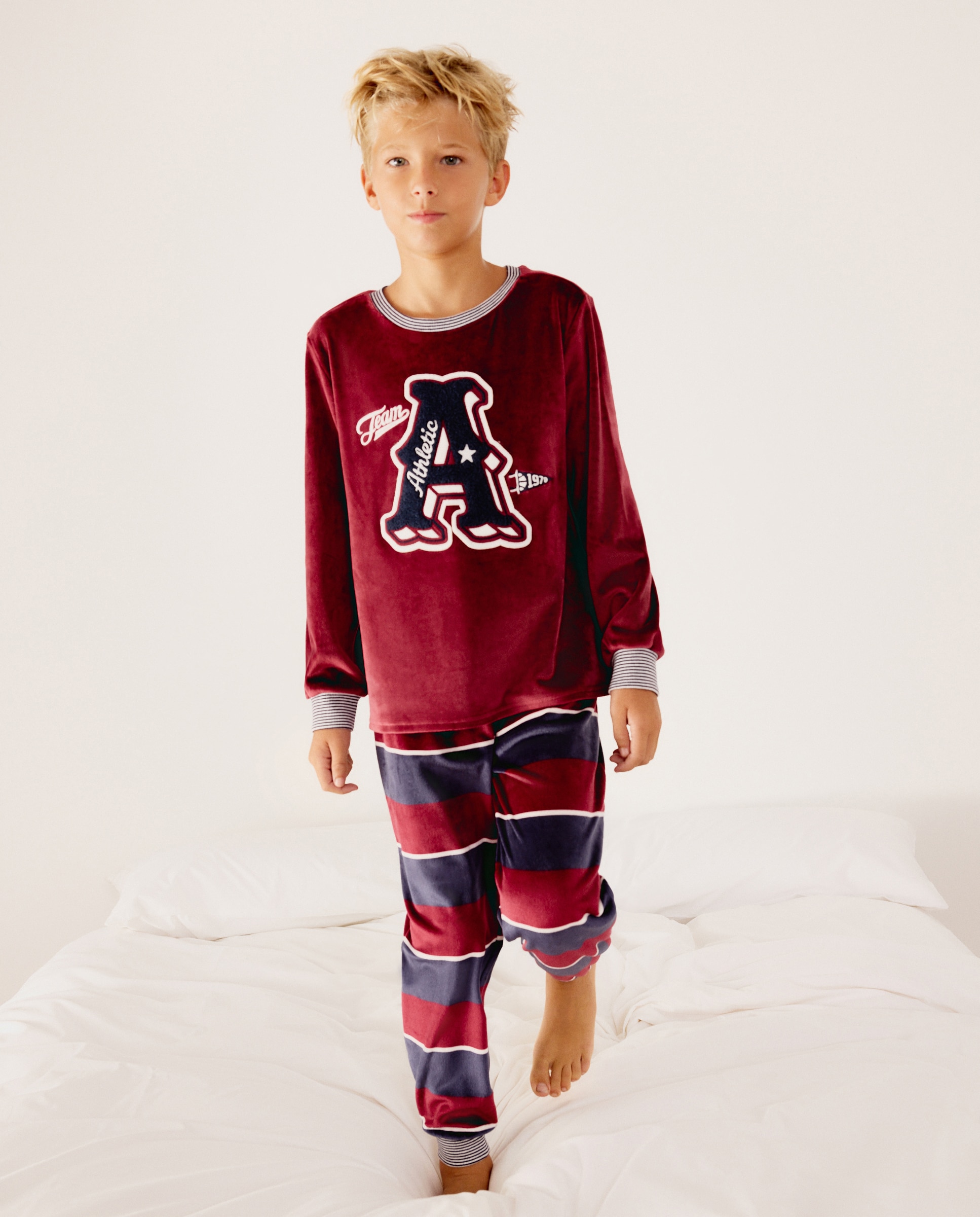 Pijama largo de niño con pantalón rayas - Cotton Juice - Azul Azul-1