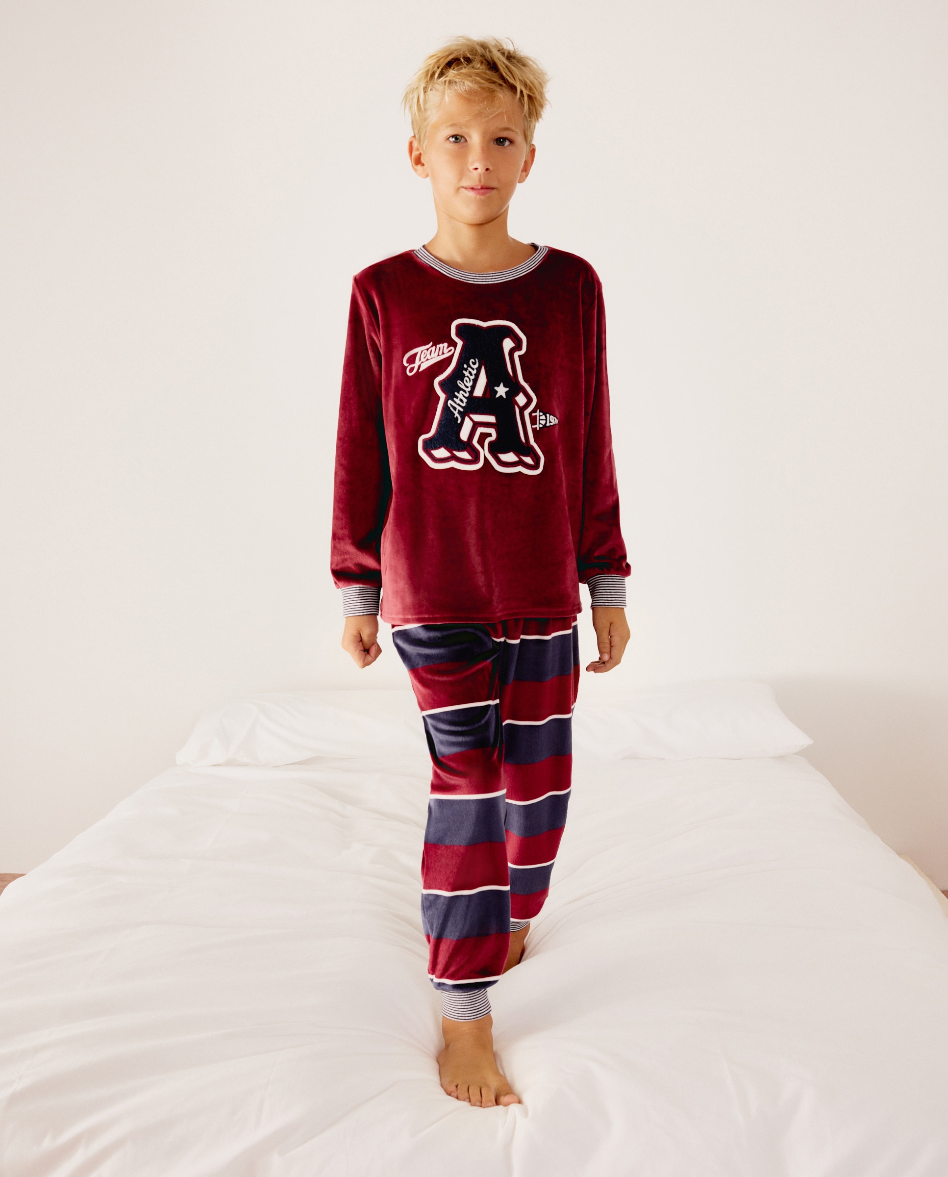 Pijama largo de niño con pantalón rayas - Cotton Juice - Azul Azul-2