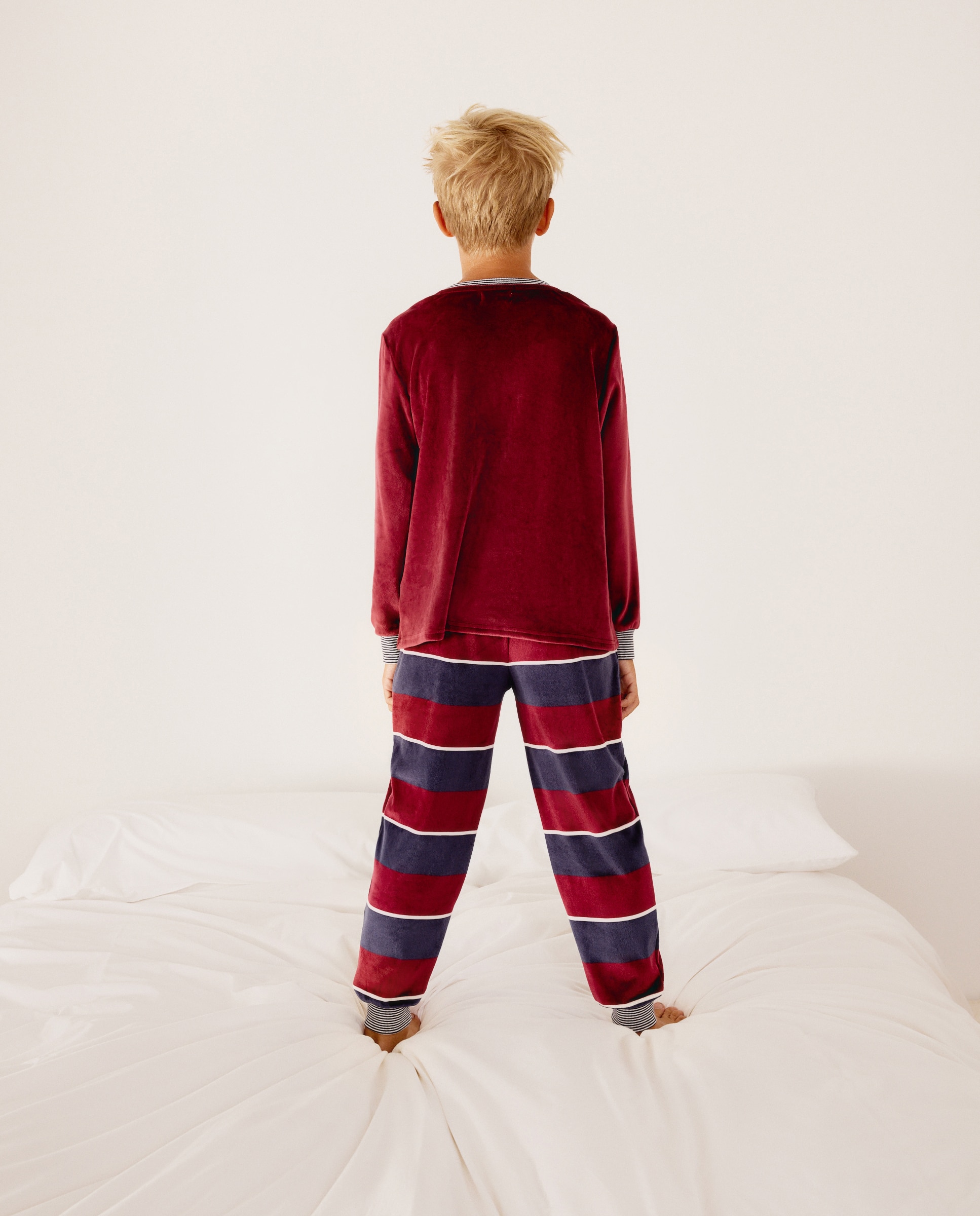 Pijama largo de niño con pantalón rayas - Cotton Juice - Azul Azul-3