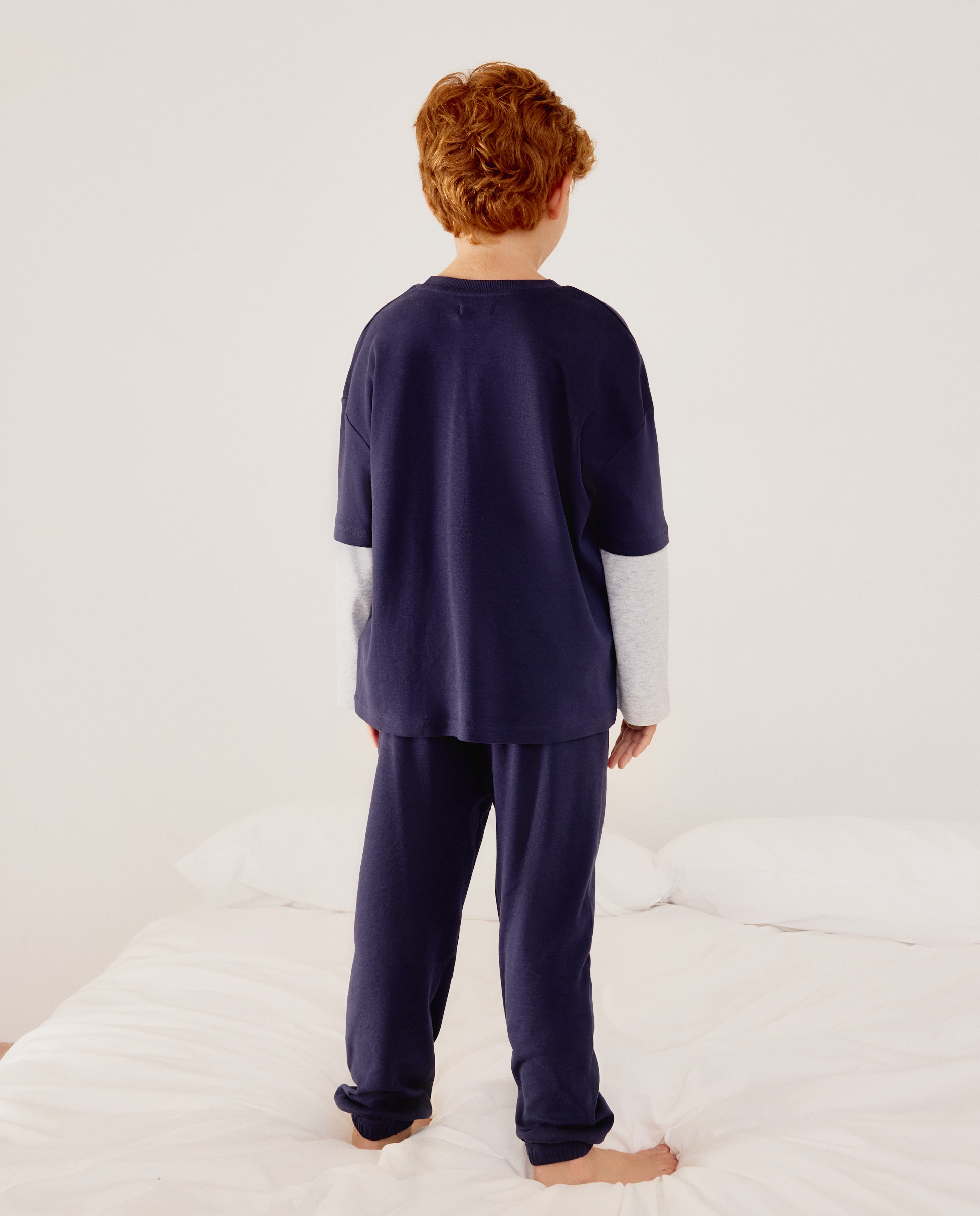 Pijama de Malha com Manga em Contraste Azul-3