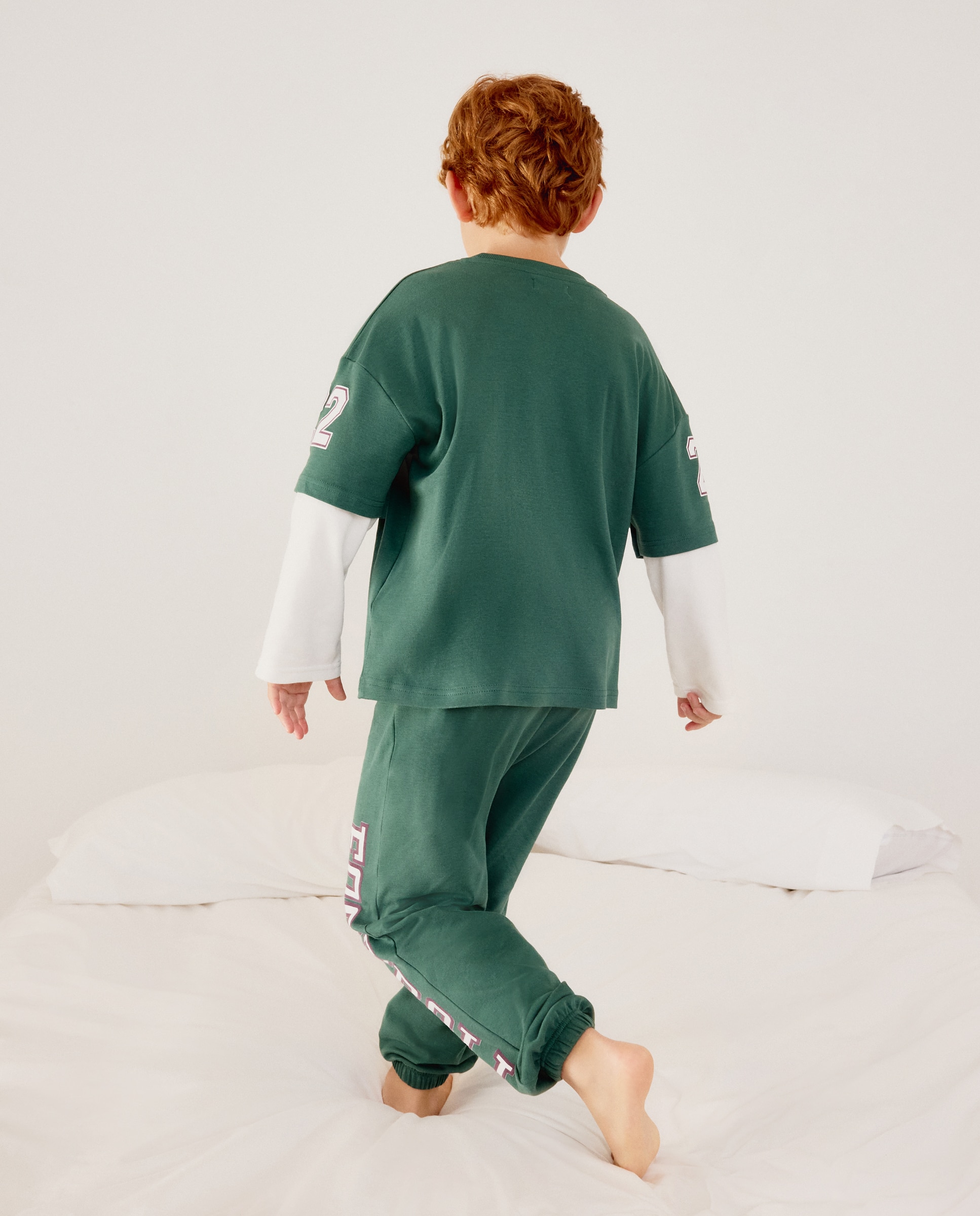 Pijama de Malha com Manga em Contraste Verde-3