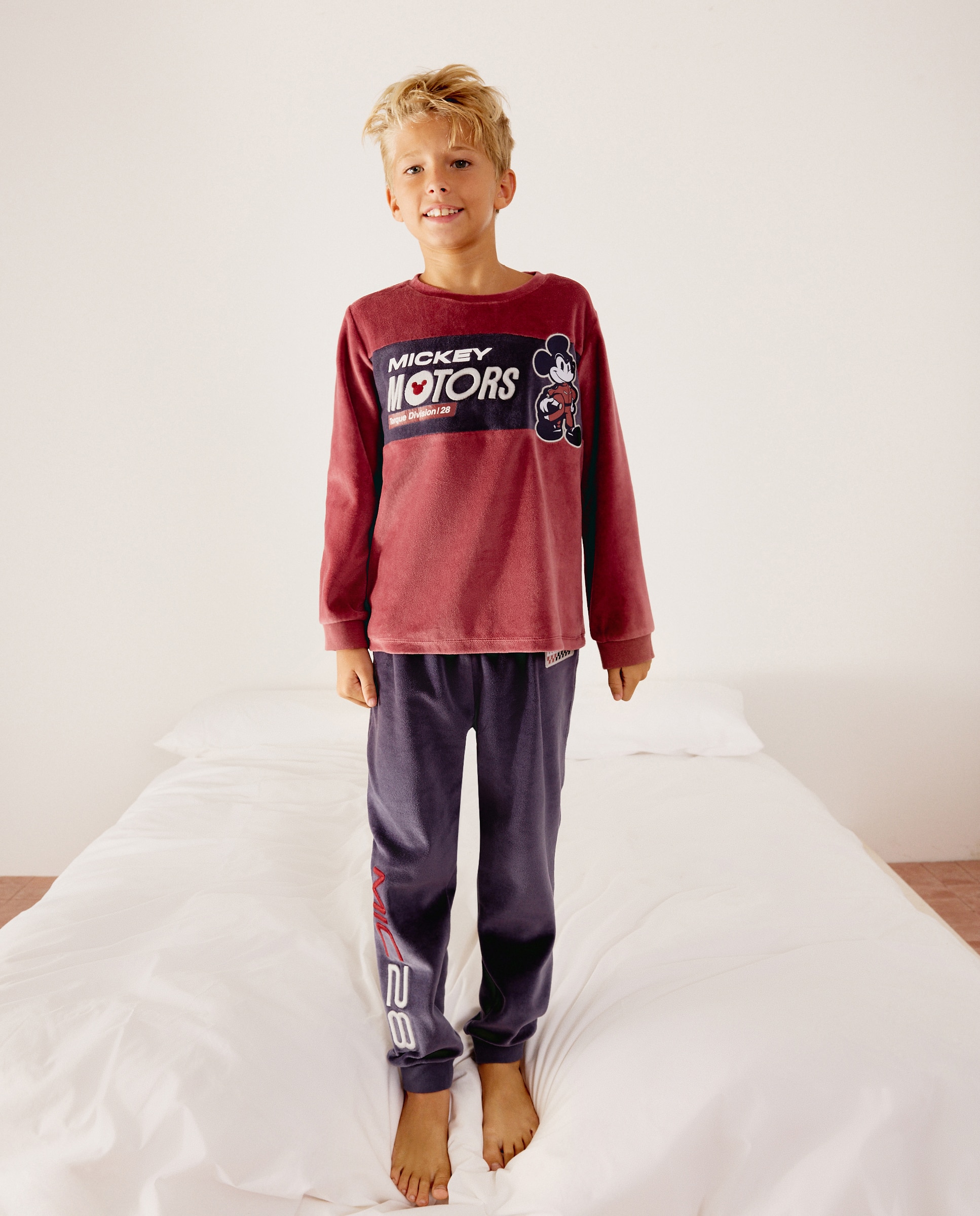 Pijama largo de velour fantasía MICKEY de niño - Cotton Juice - Rojo Rojo-1