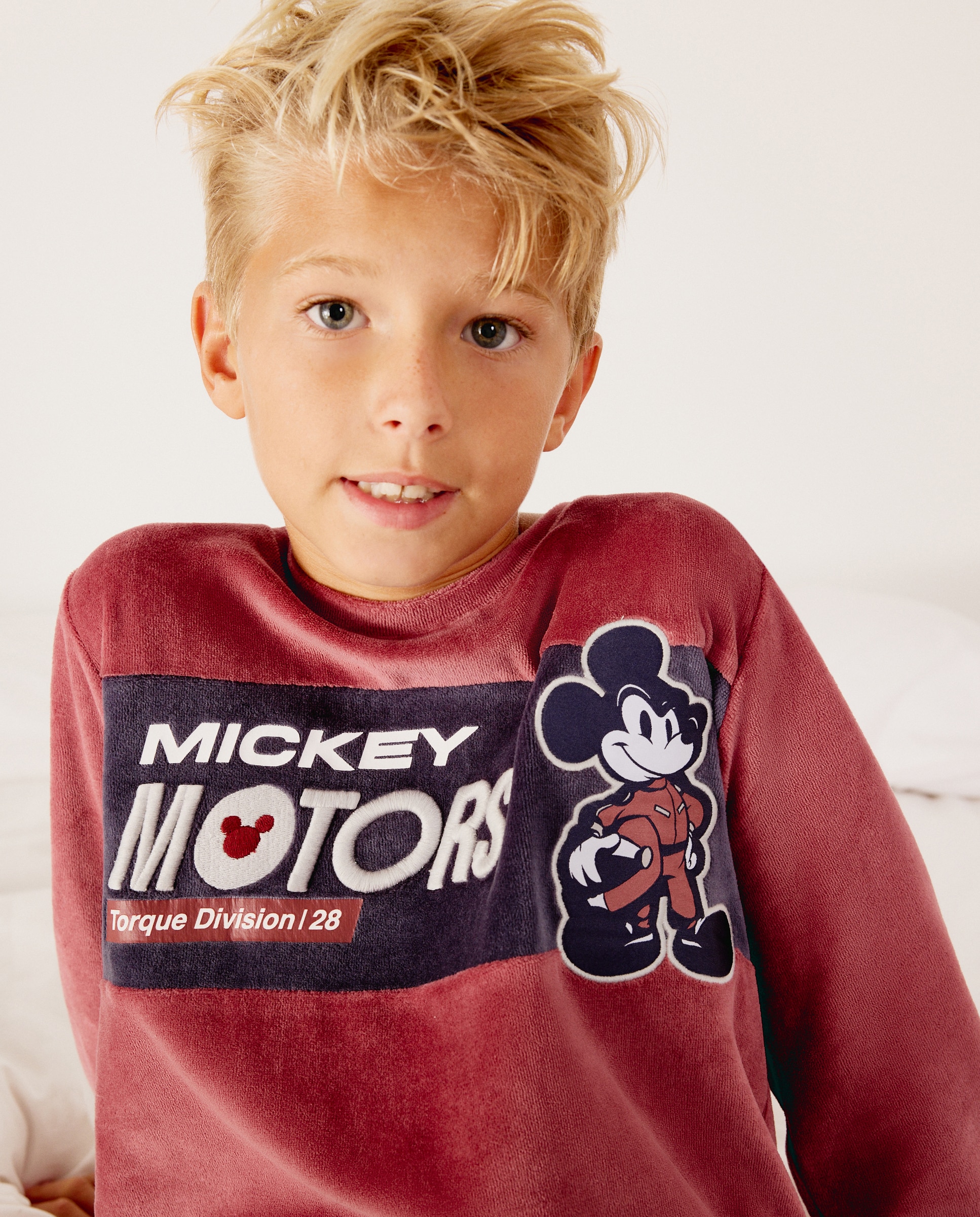 Pijama largo de velour fantasía MICKEY de niño - Cotton Juice - Rojo Rojo-3