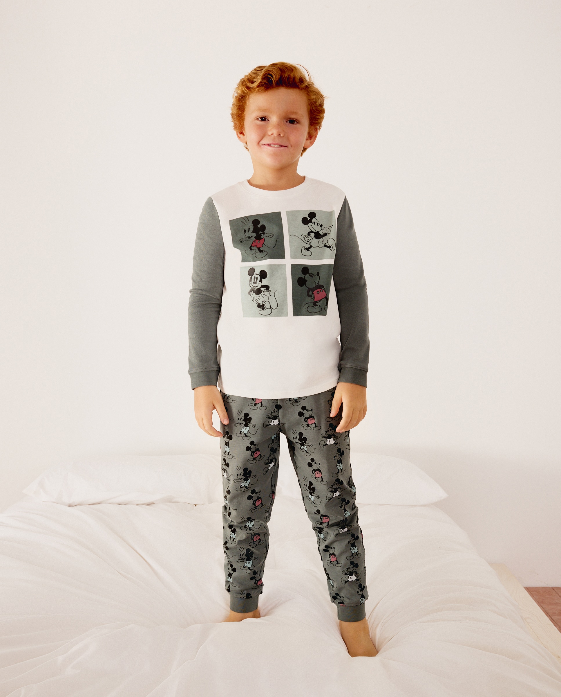 Pijama largo de velour fantasía viñetas poses MICKEY de niño - Cotton Juice - Gris Gris-2