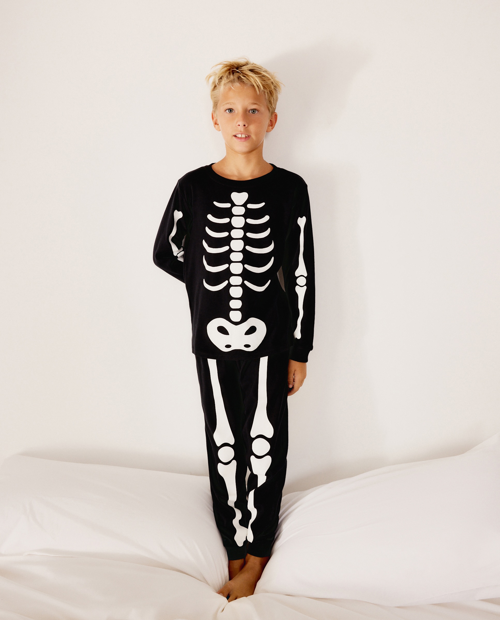 Pijama largo de punto fantasía HALLOWEEN de niño - Cotton Juice - Gris Gris-1