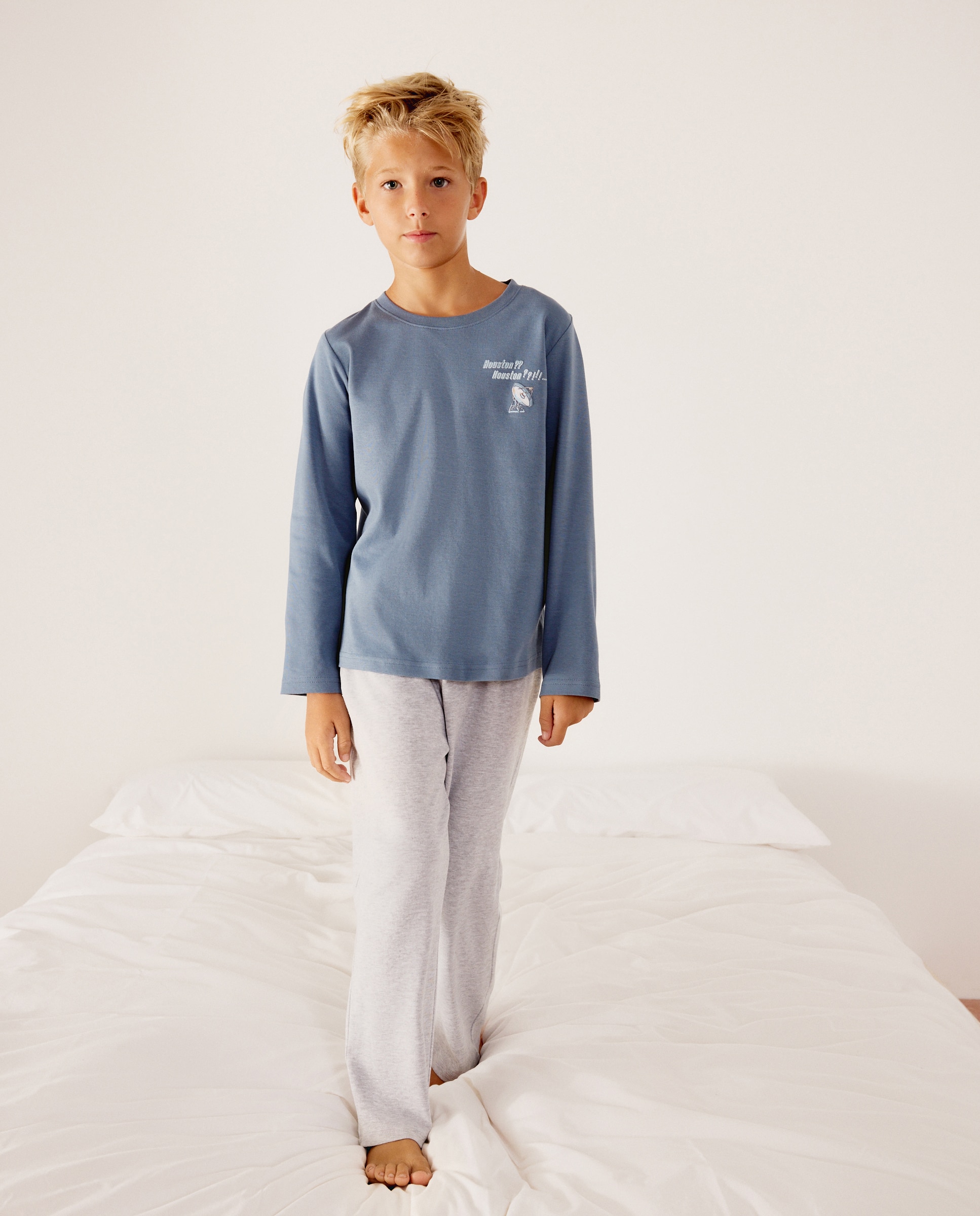 Pijama largo de punto fantasía en espalda de niño - Cotton Juice - Azul Azul-1
