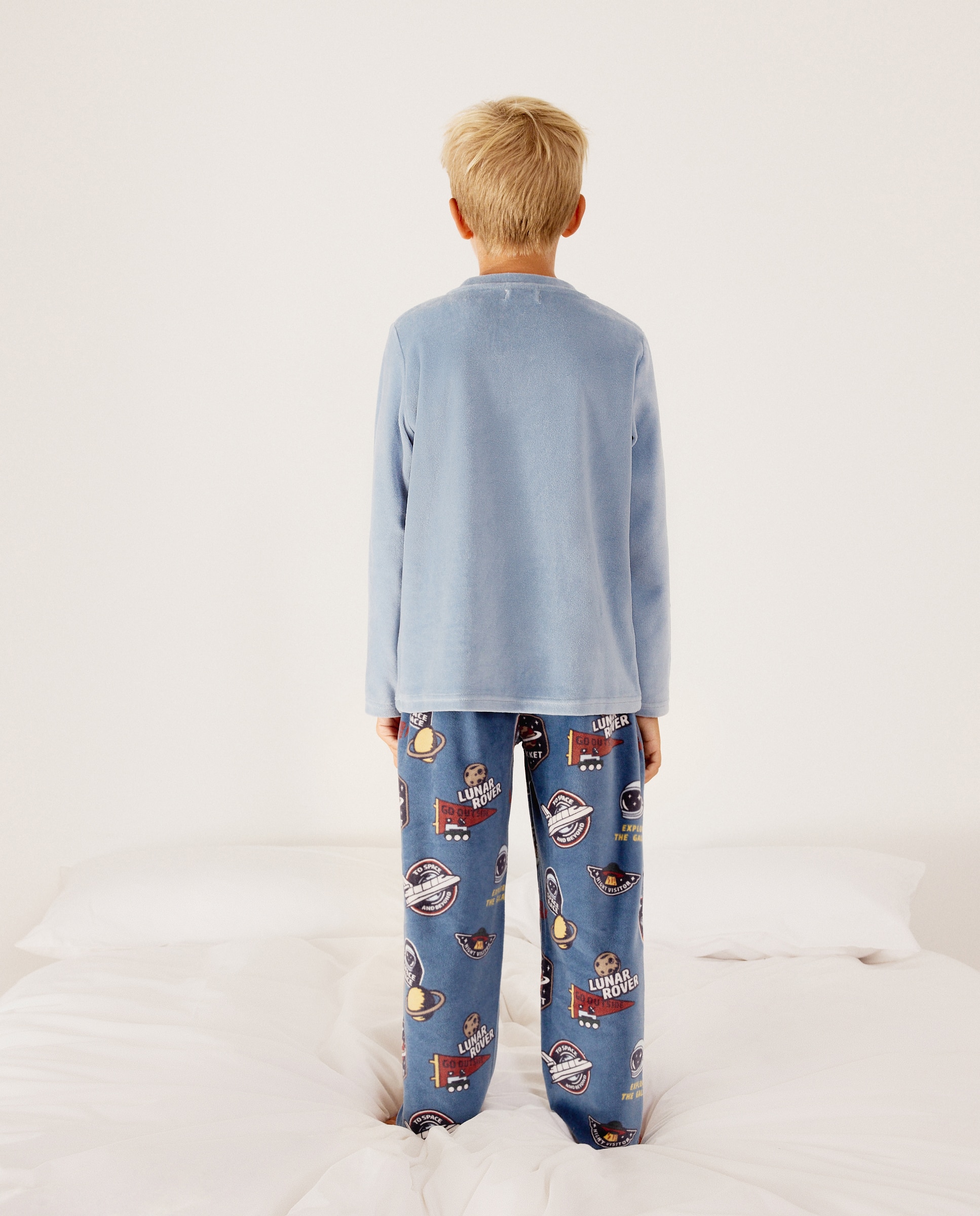 Pijama largo de velour estampado astronauta de niño - Cotton Juice - Azul Azul-3