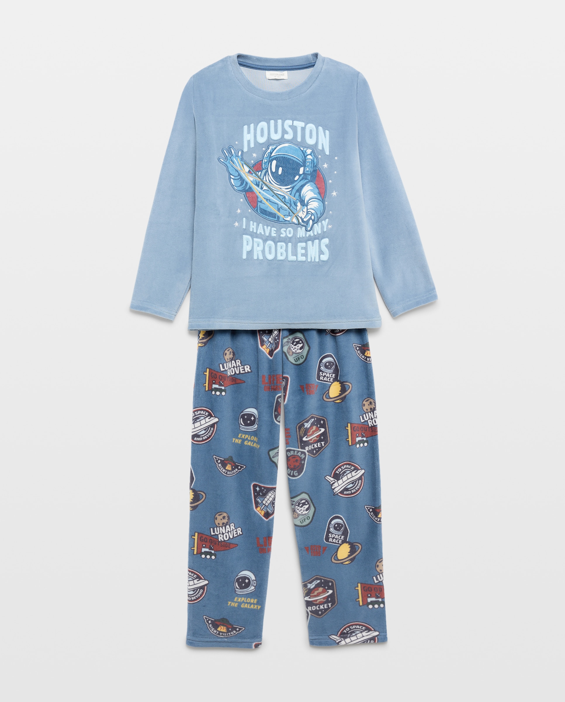 Pijama largo de velour estampado astronauta de niño - Cotton Juice - Azul Azul-4