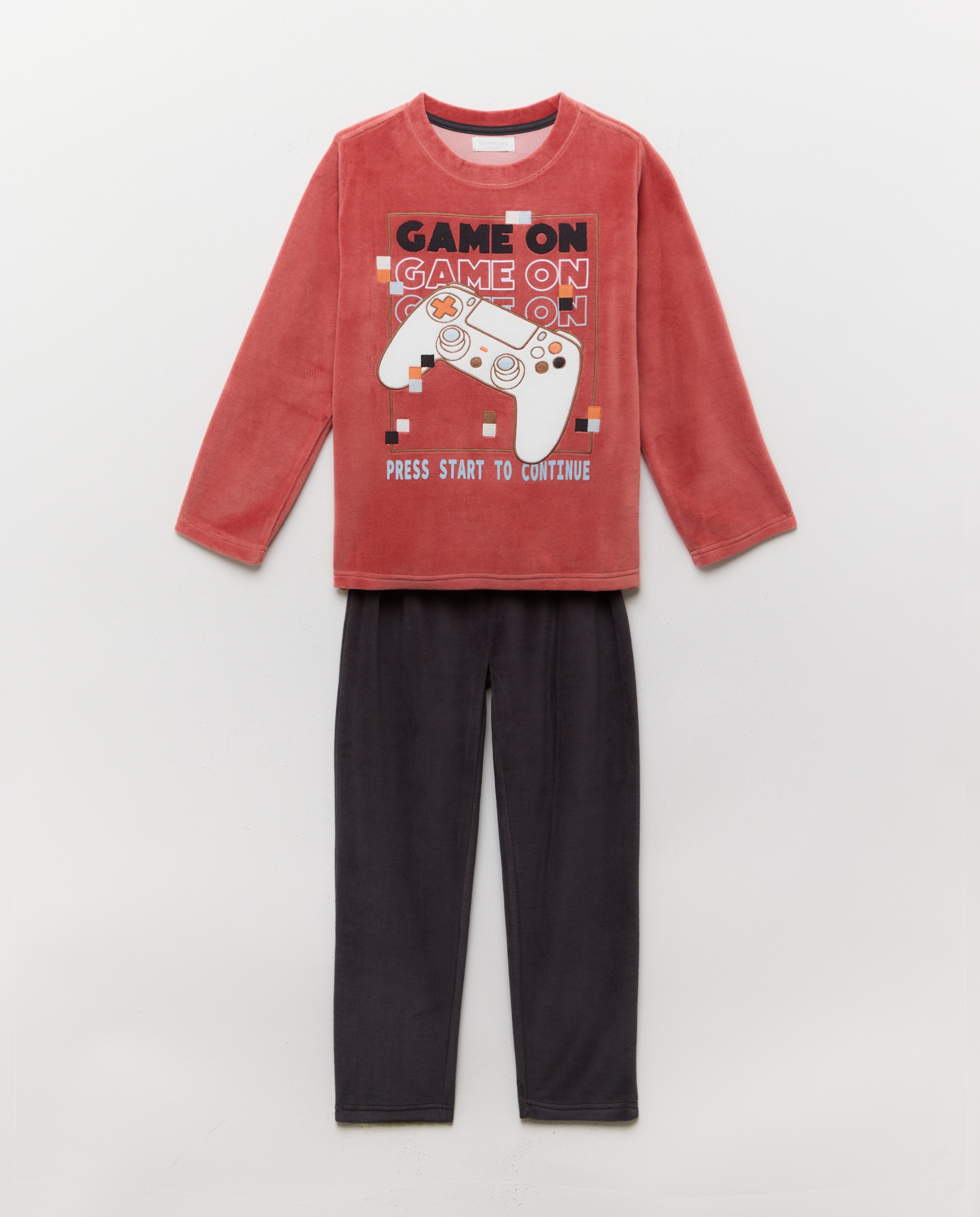 Pijama completo velour manga larga estampado fantasía de niño - Cotton Juice - Rojo Rojo-1