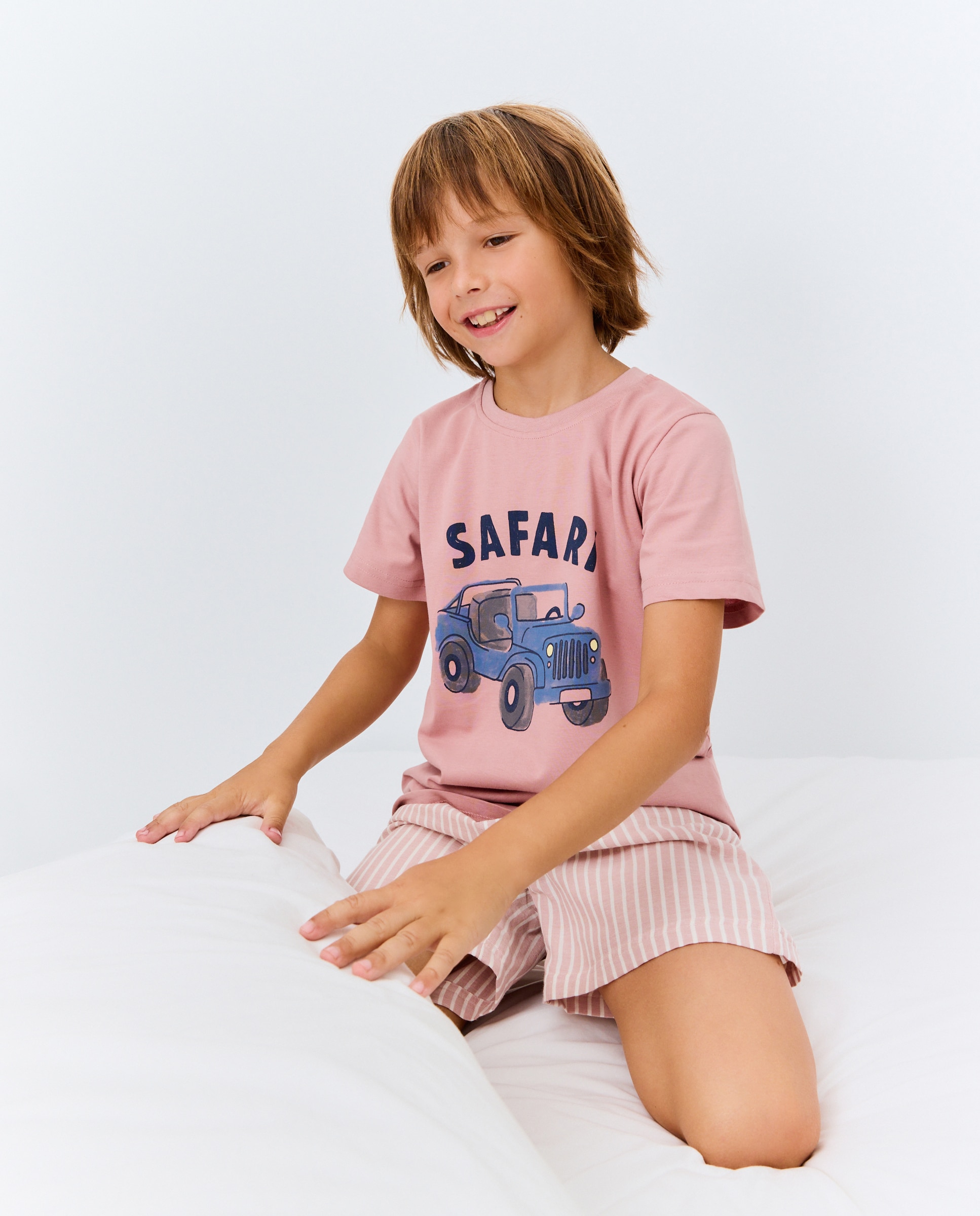 Pijama Curto com Estampado Combinado Rosa-1