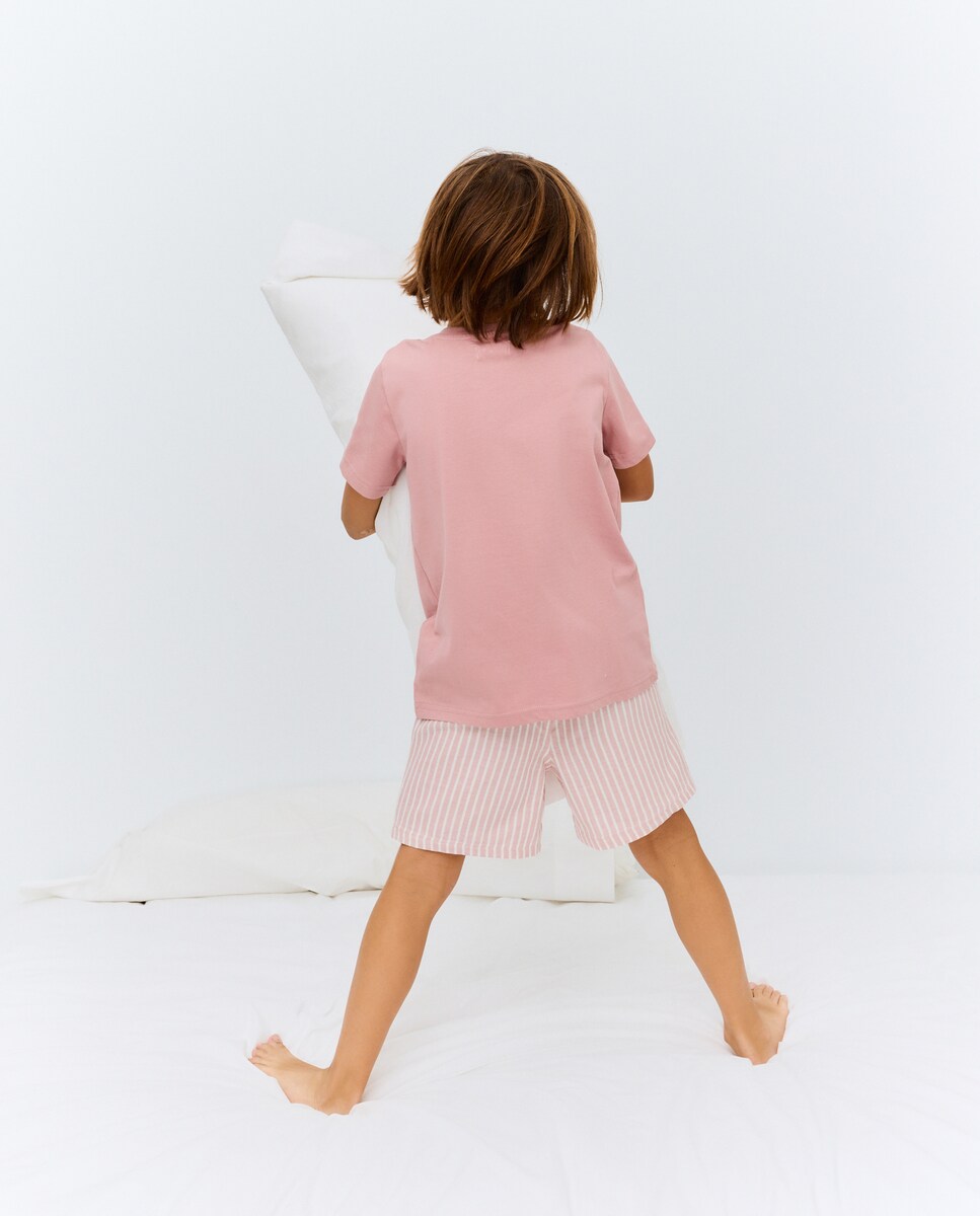 Pijama Curto com Estampado Combinado Rosa-3
