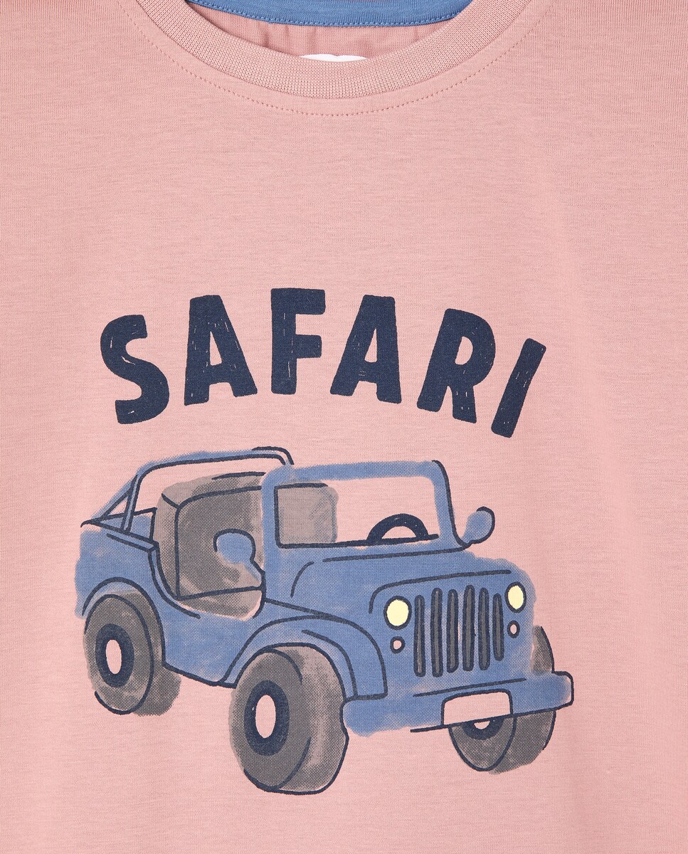 Pijama Curto com Estampado Combinado Rosa-5