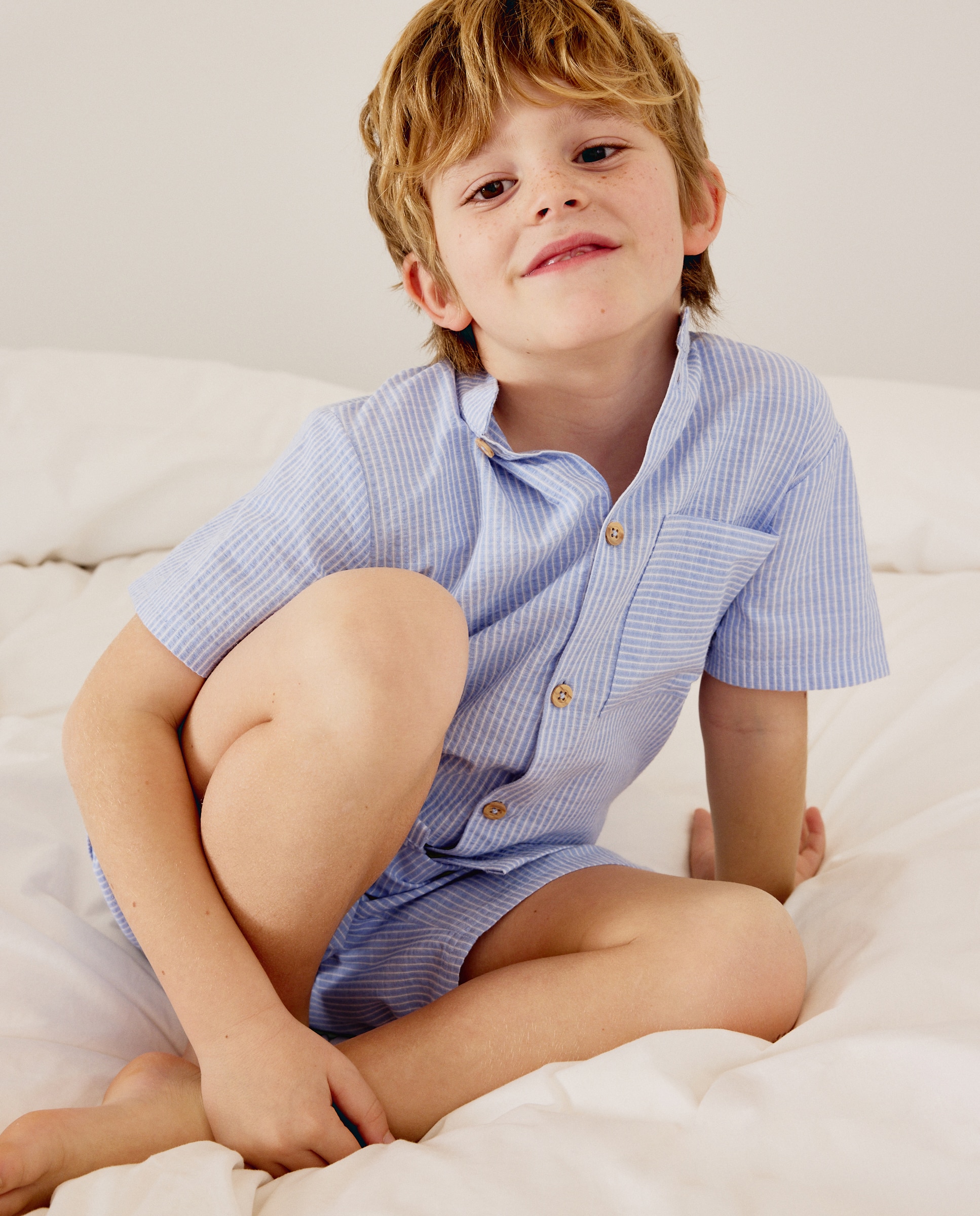 Pijama corto en tejido sersucker de niño - Cotton Juice - Azul Azul-2