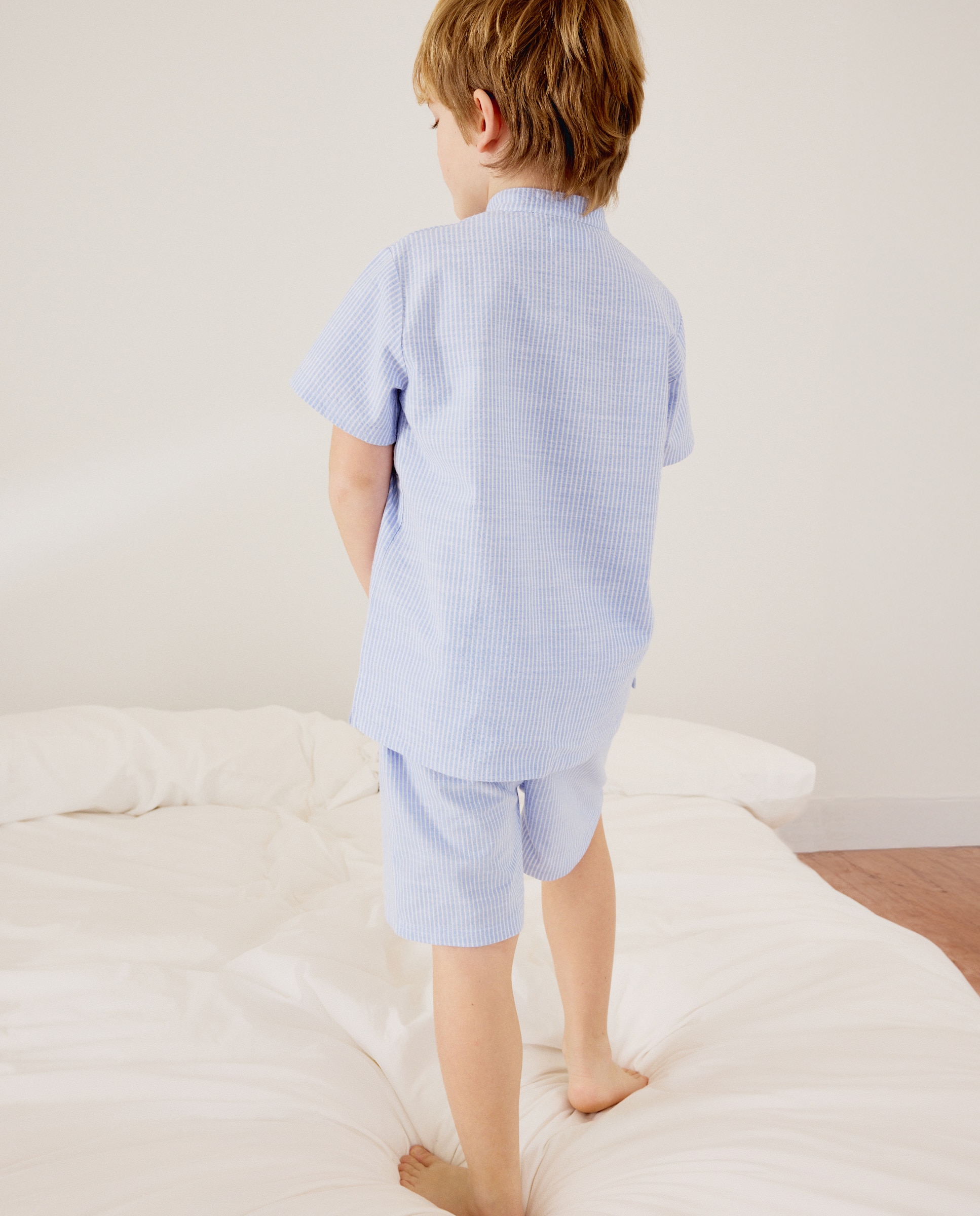 Pijama corto en tejido sersucker de niño - Cotton Juice - Azul Azul-4