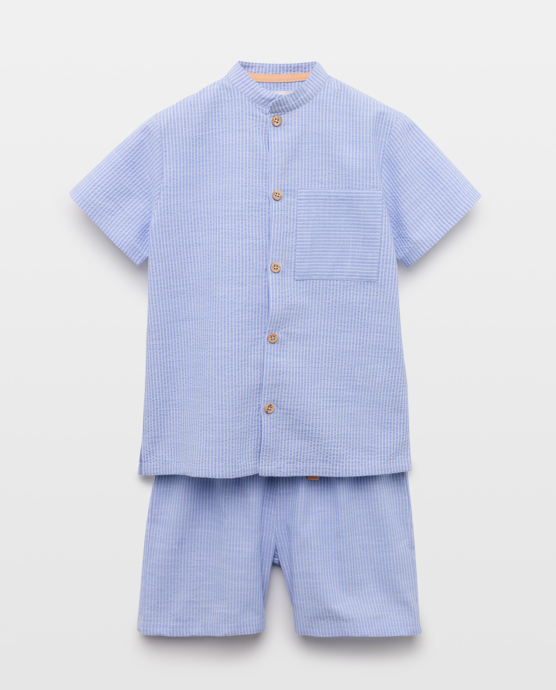 Pijama corto en tejido sersucker de niño - Cotton Juice - Azul Azul-5