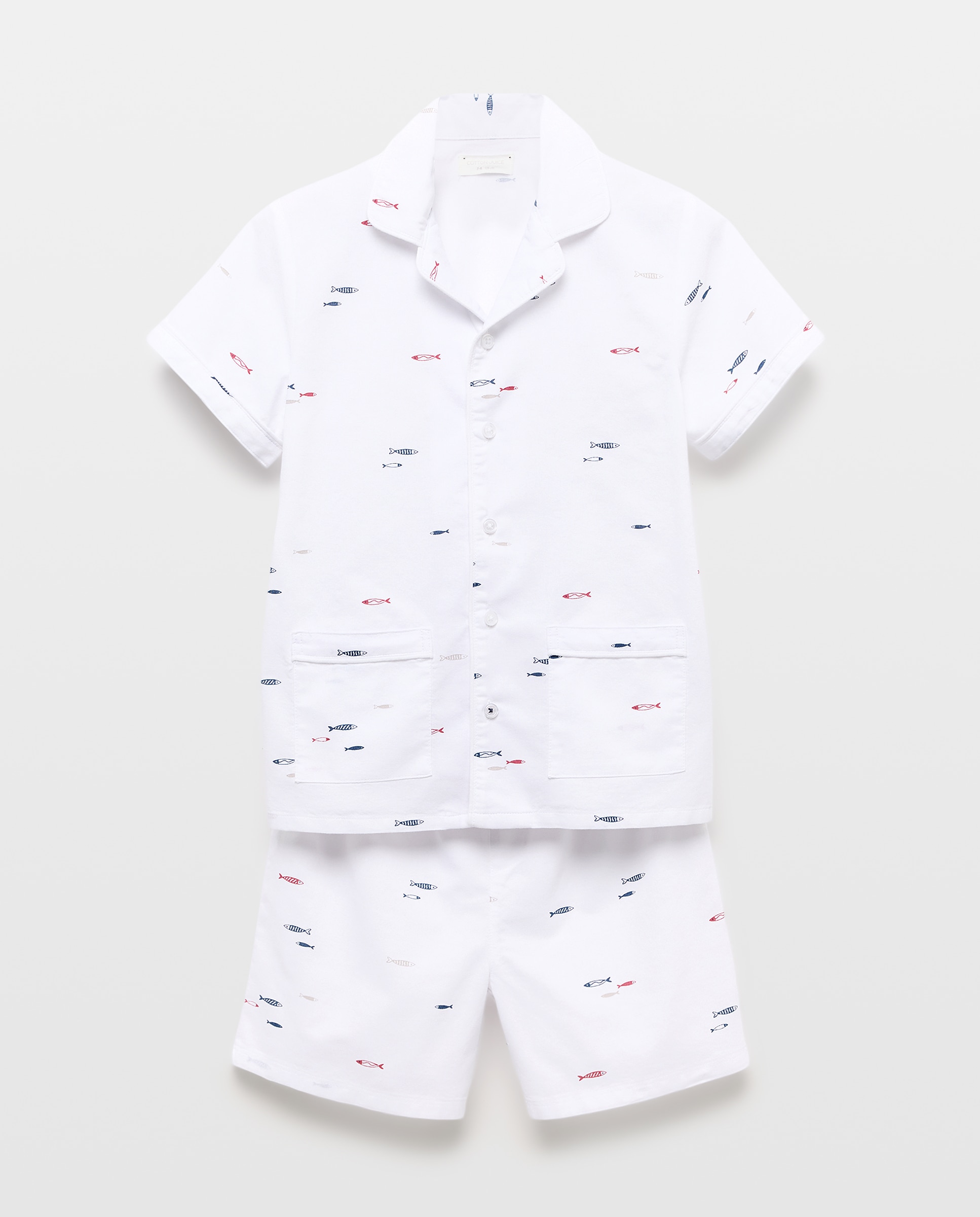 Pijama Curto Oxford Abotoado com Estampado de Fantasia Branco-4
