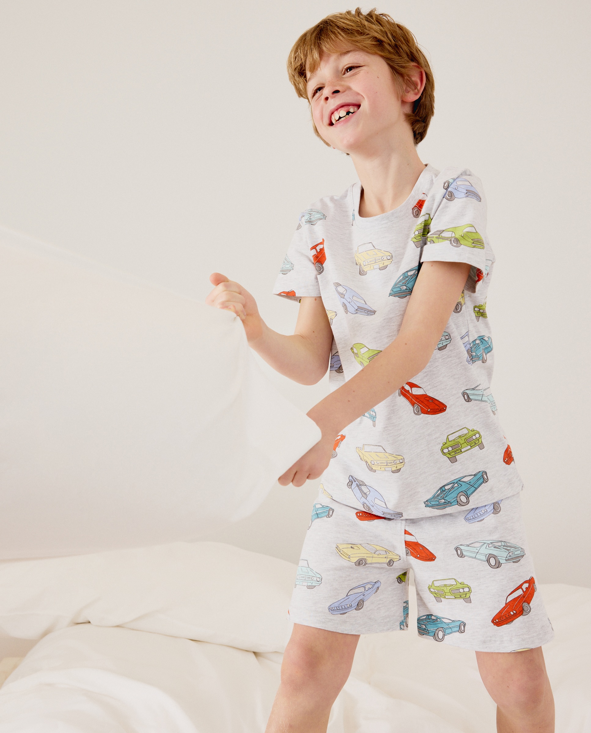 Pijama de Malha Curto com Estampado de Fantasia Cinzento-2