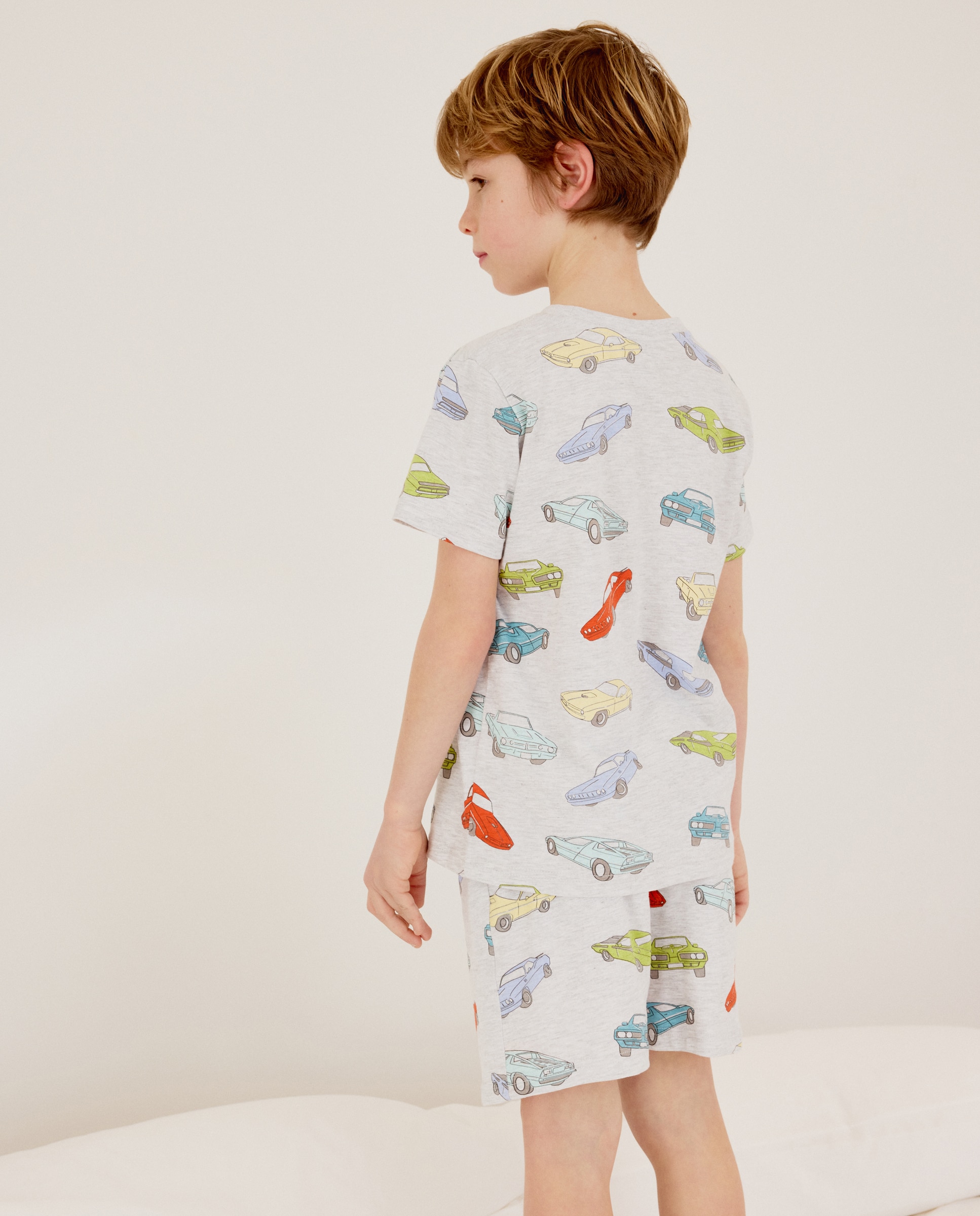 Pijama de Malha Curto com Estampado de Fantasia Cinzento-3