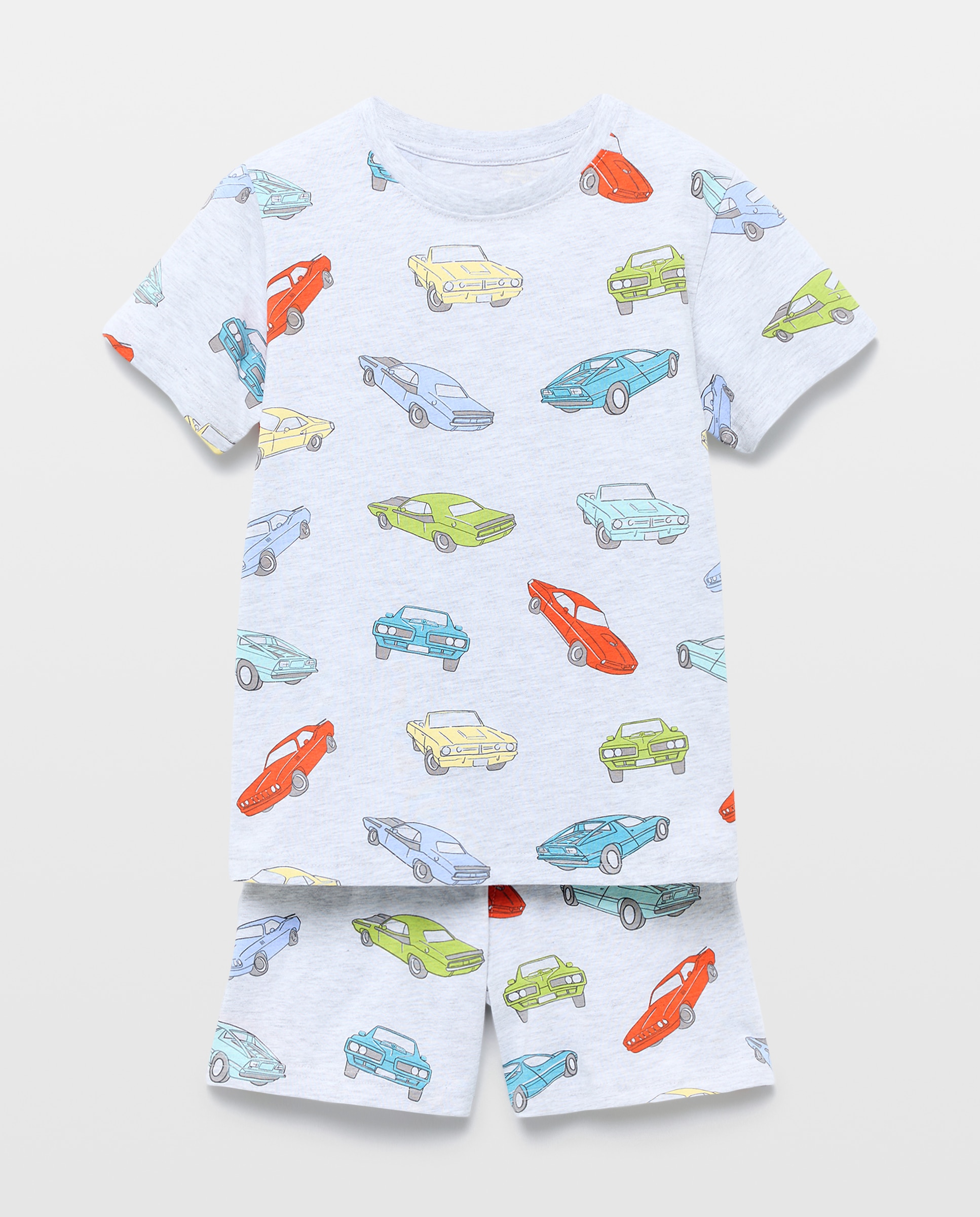 Pijama de Malha Curto com Estampado de Fantasia Cinzento-4