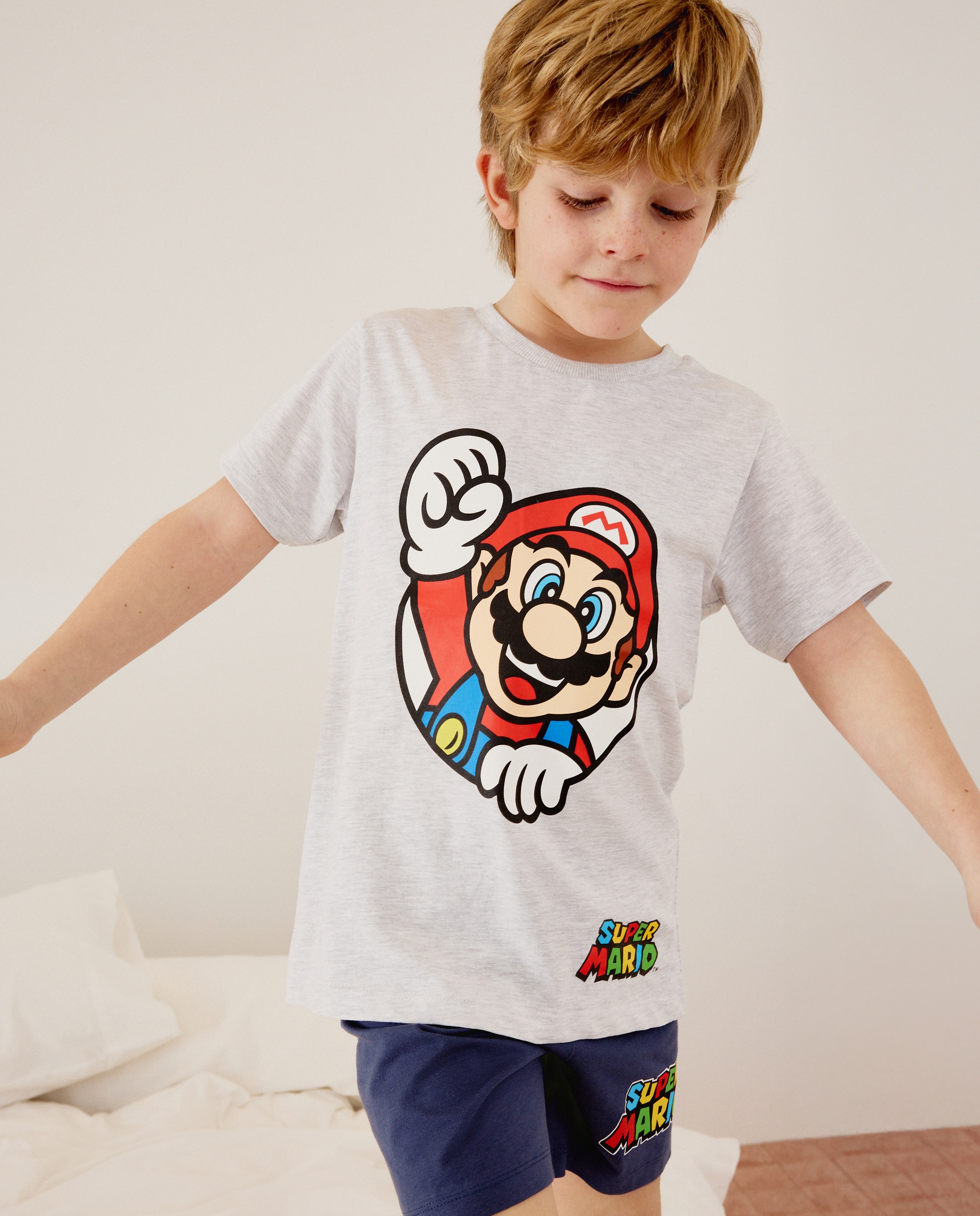 Pijama corto de Mario Bros para niño - Cotton Juice - Gris Gris-2