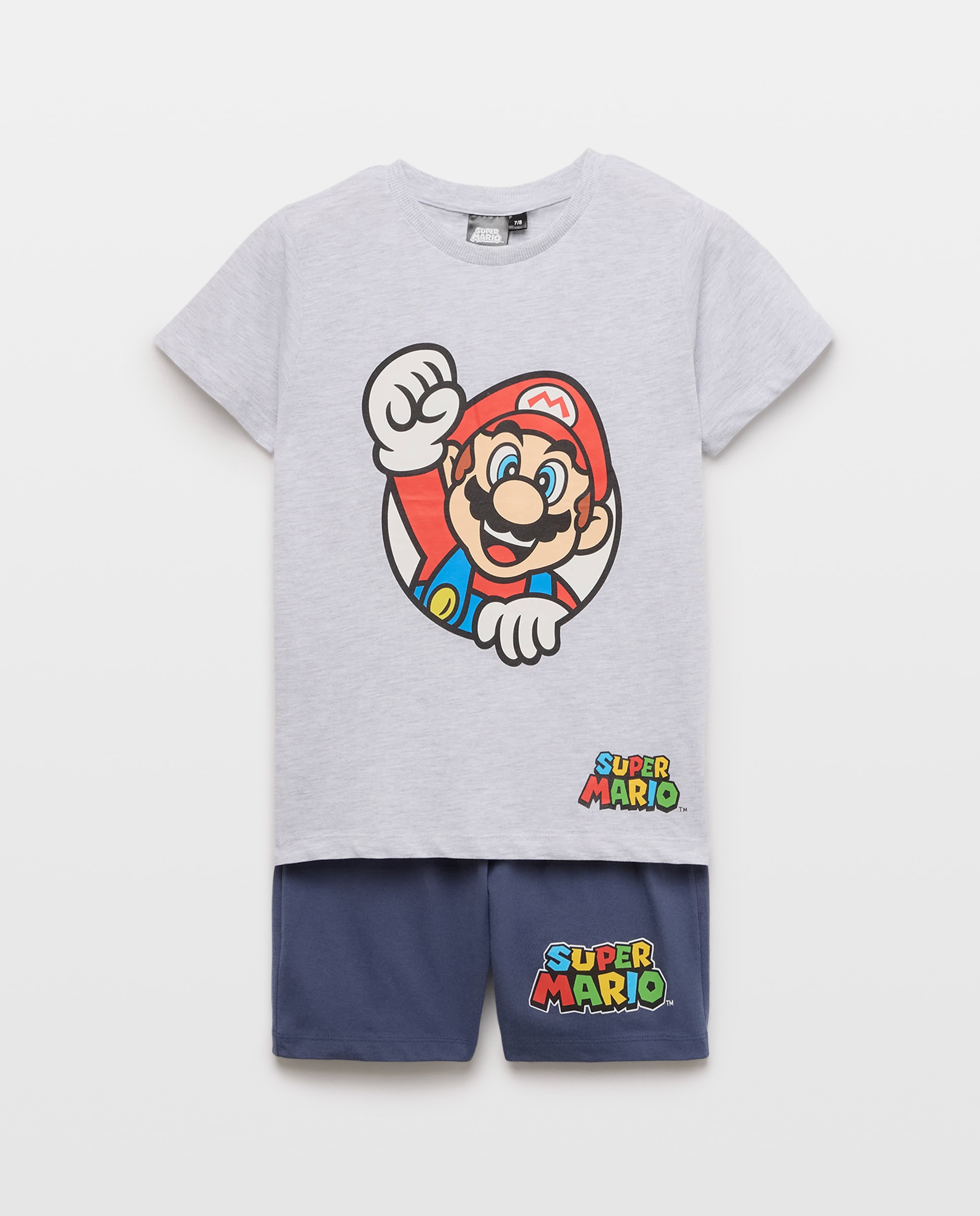 Pijama corto de Mario Bros para niño - Cotton Juice - Gris Gris-4