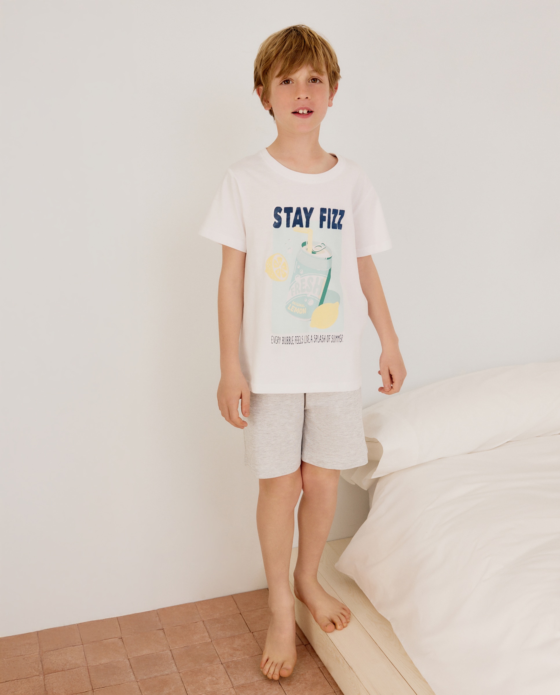 Pijama de Malha Curto com Estampado de Fantasia Branco-2