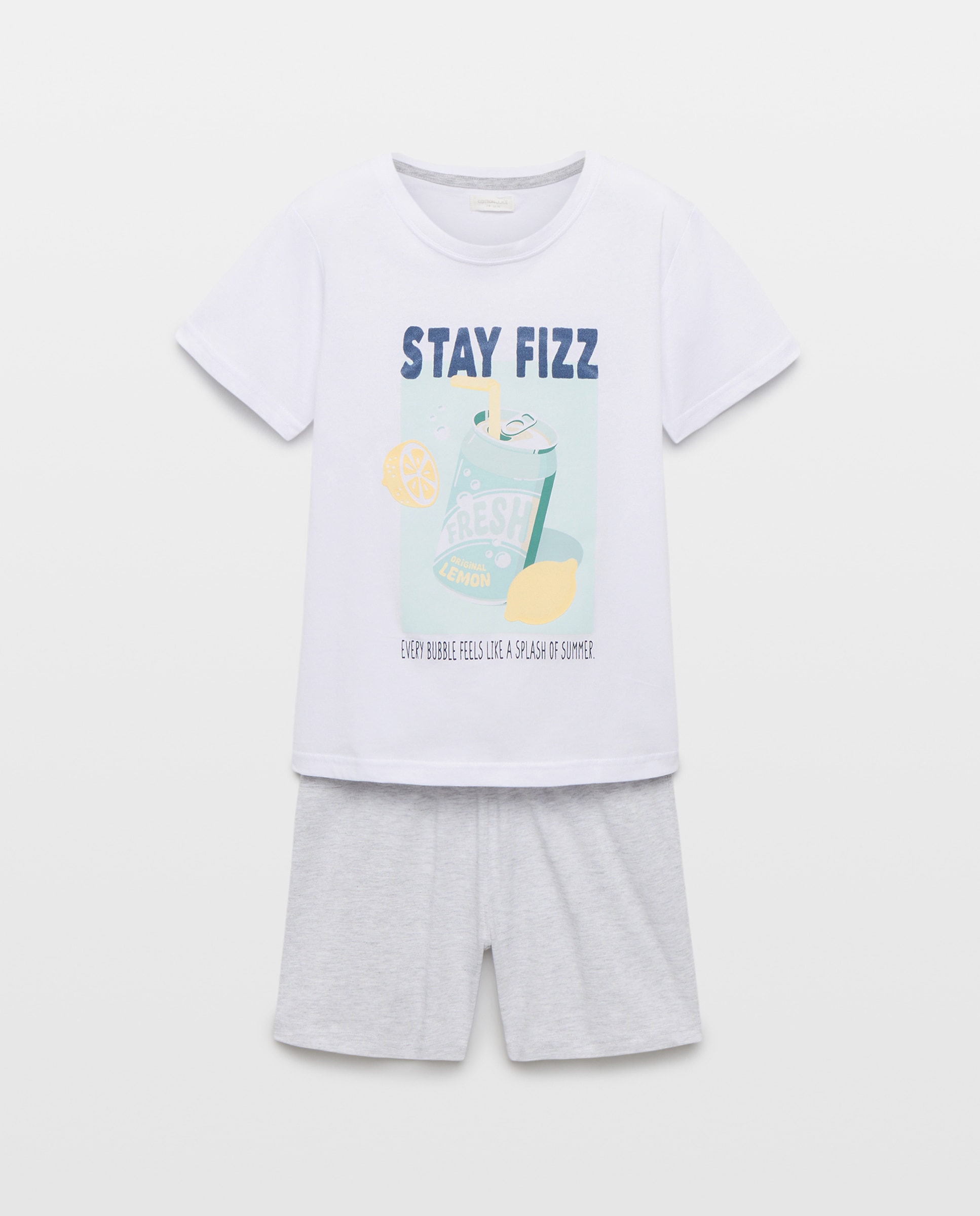 Pijama de Malha Curto com Estampado de Fantasia Branco-4