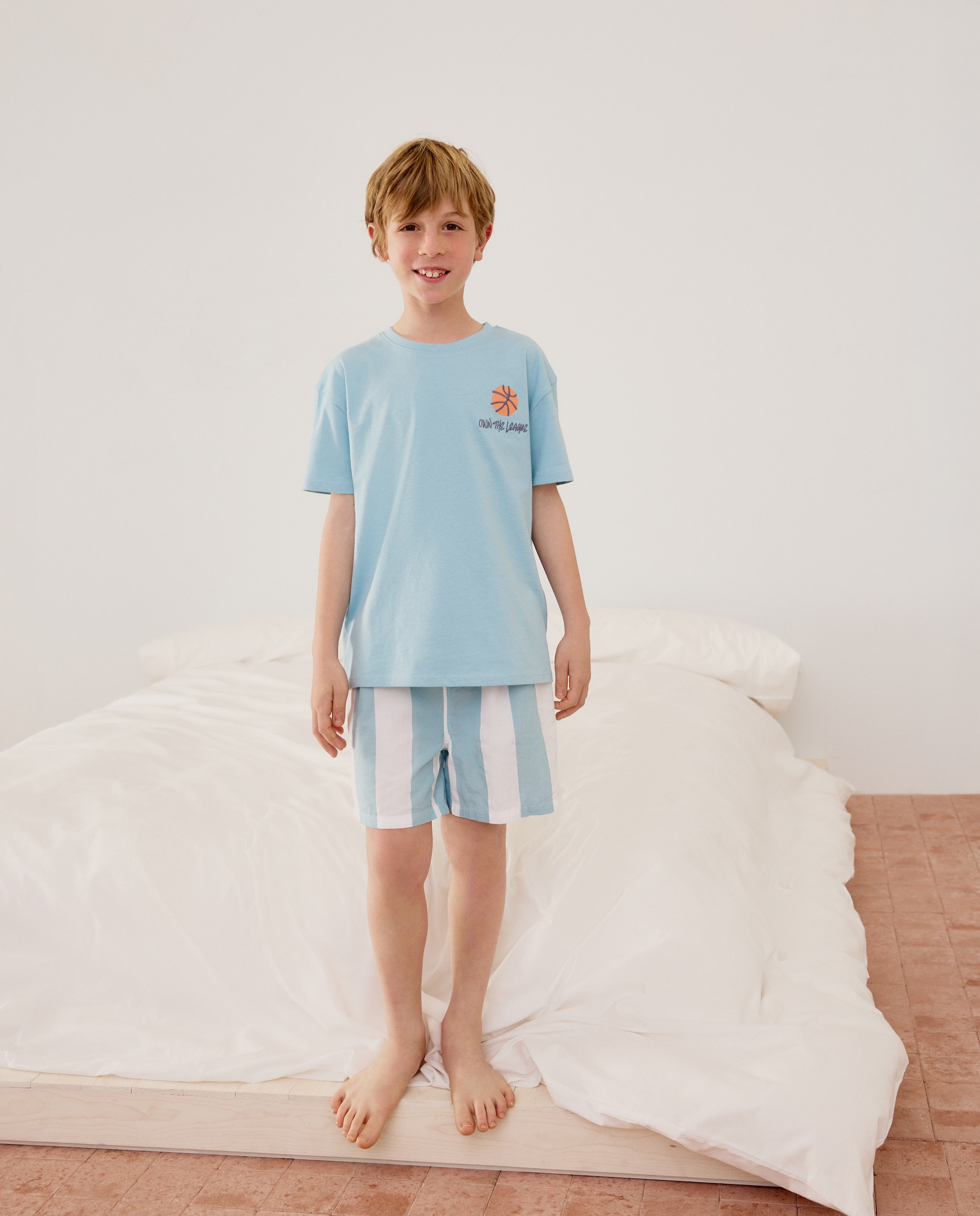Pijama Curto Misto com Estampado de Fantasia Cotton Juice Azul-1